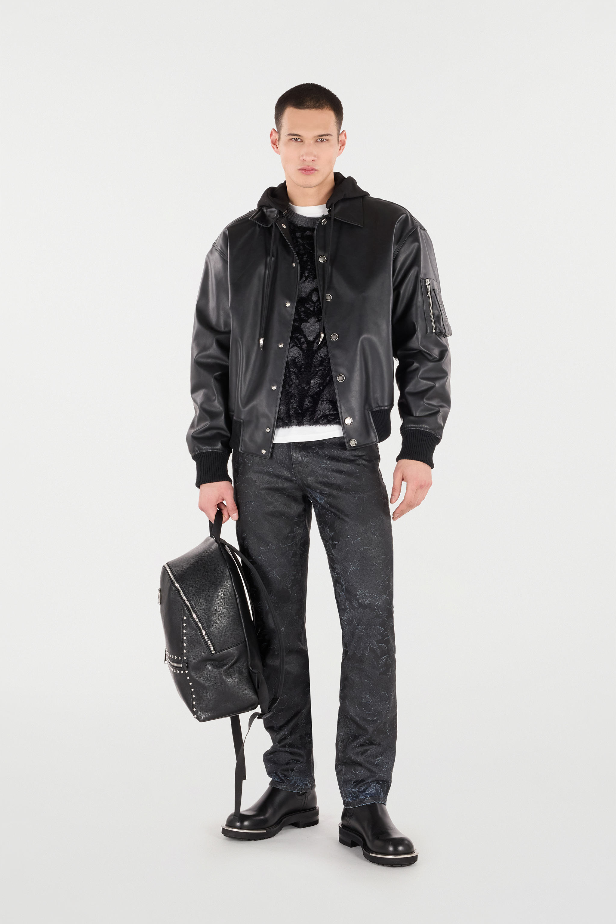 Roberto Cavalli Jeans With Floral Pattern And Discoloration In Black