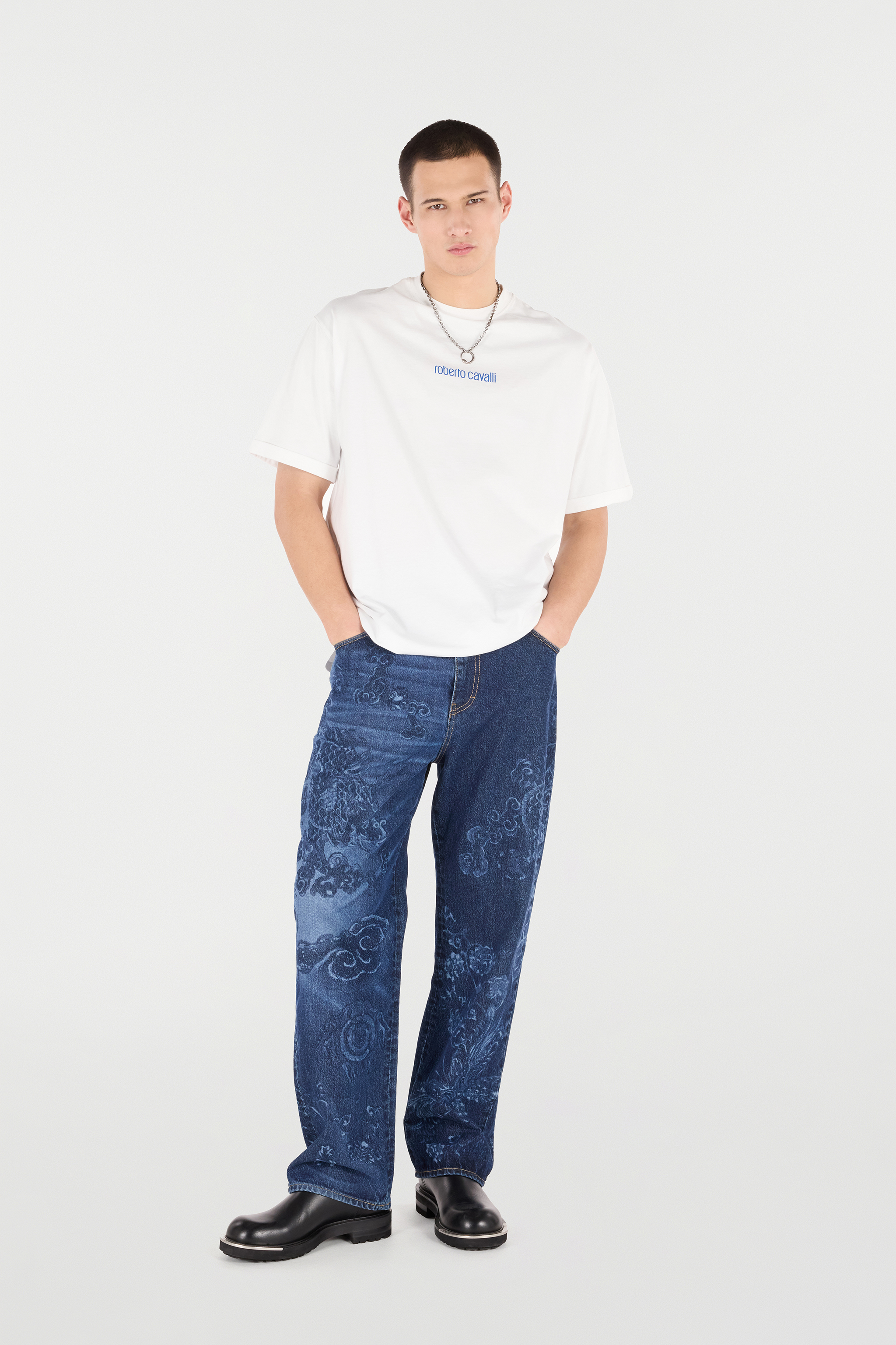 Cotton T-Shirt With Dragon And Logo