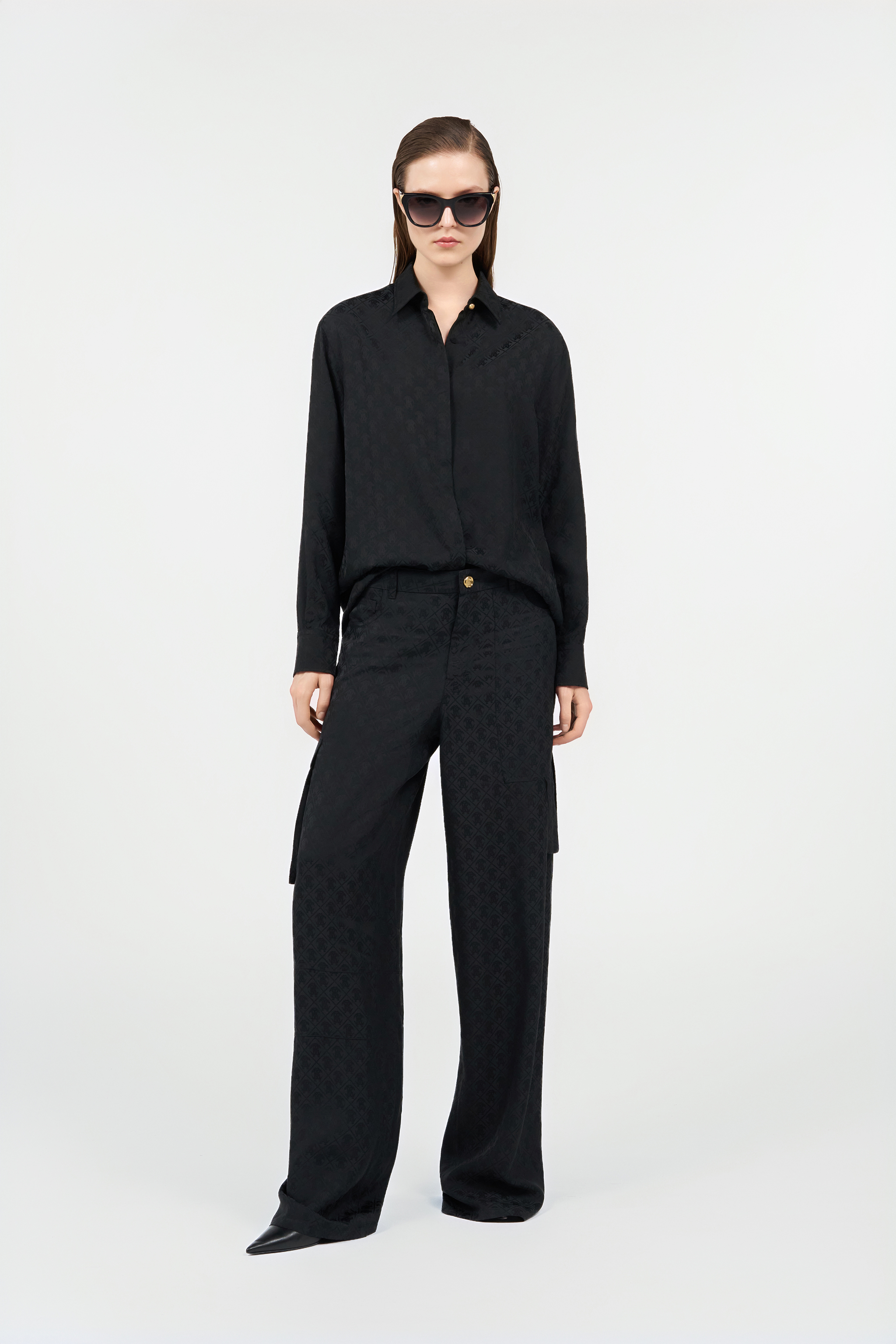 Roberto Cavalli Silk Blend Shirt With Monogram Rc In Black