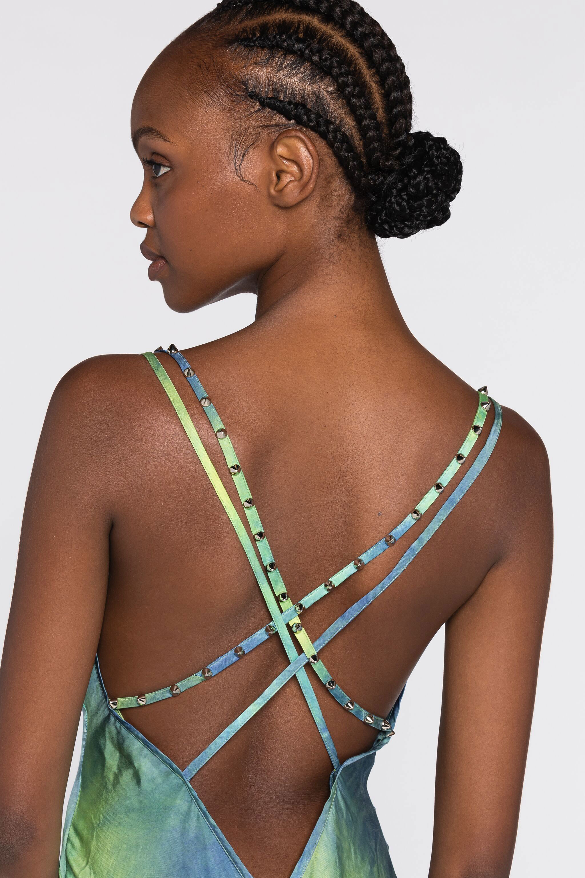 Roberto Cavalli Tie-dye Print Ruffle-hem Maxi Dress In Light Green/light Blue