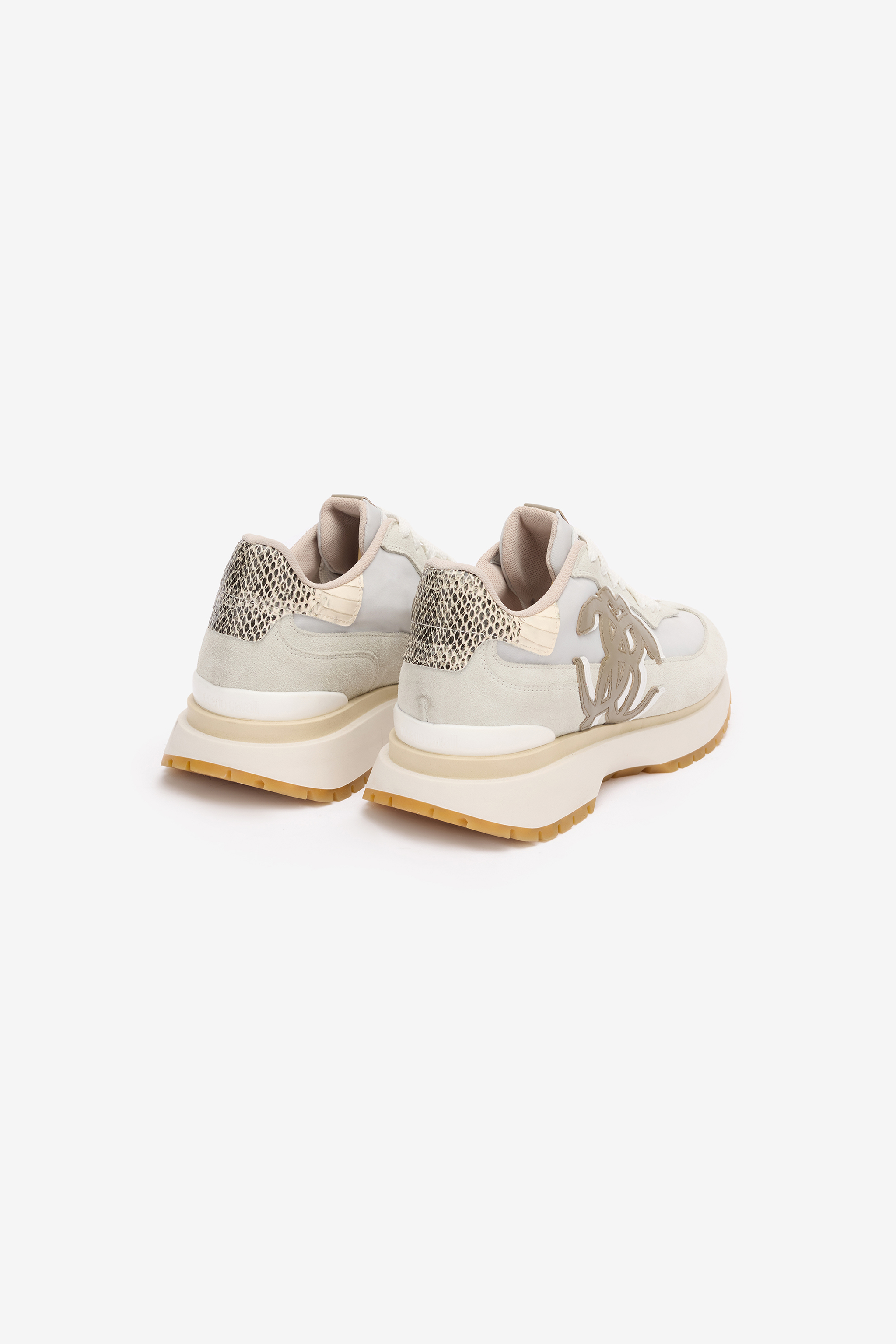 Roberto Cavalli Sneakers With Contrasting Back And Mirror Snake Monogram In White