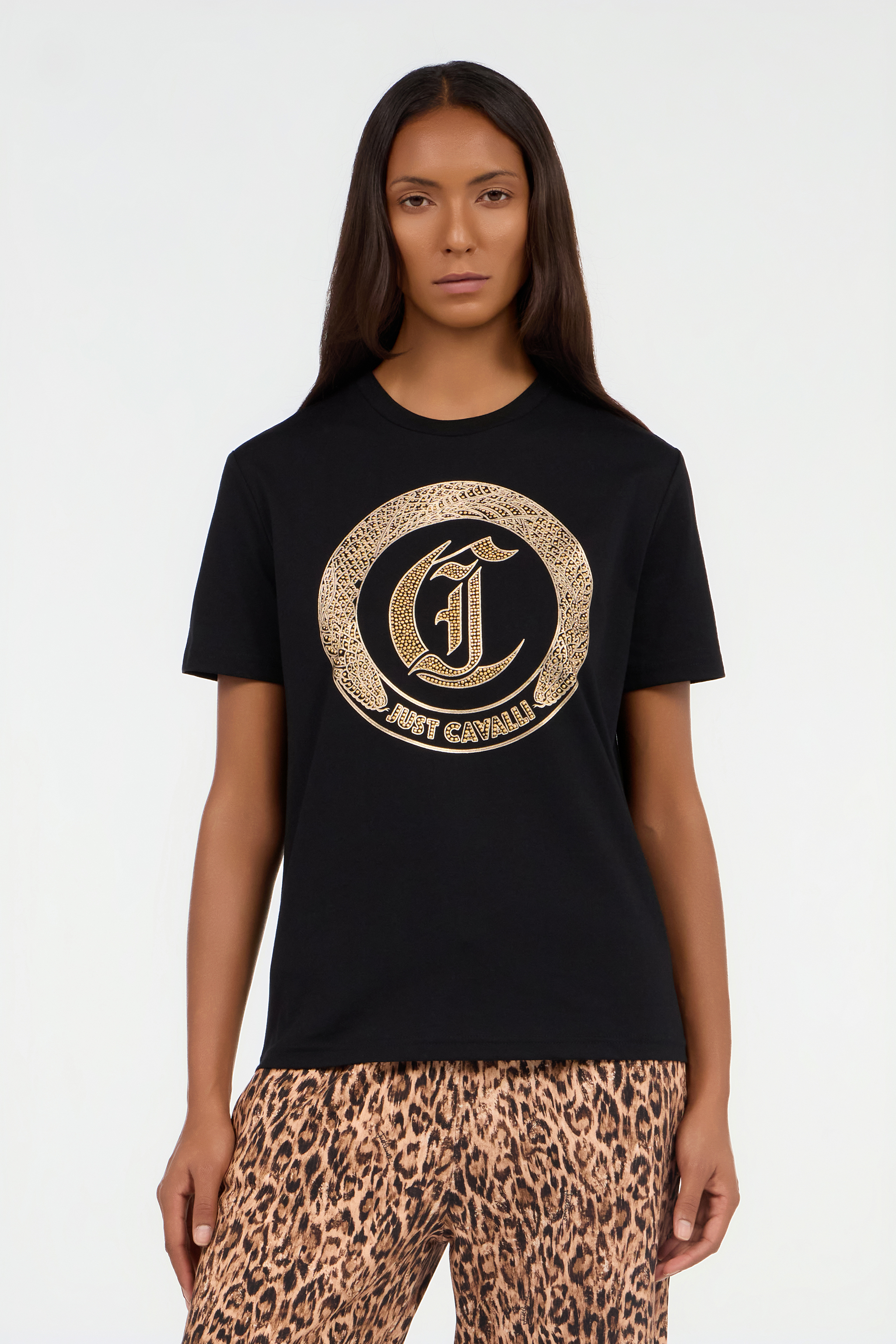 Roberto Cavalli Black T-shirt In Multi