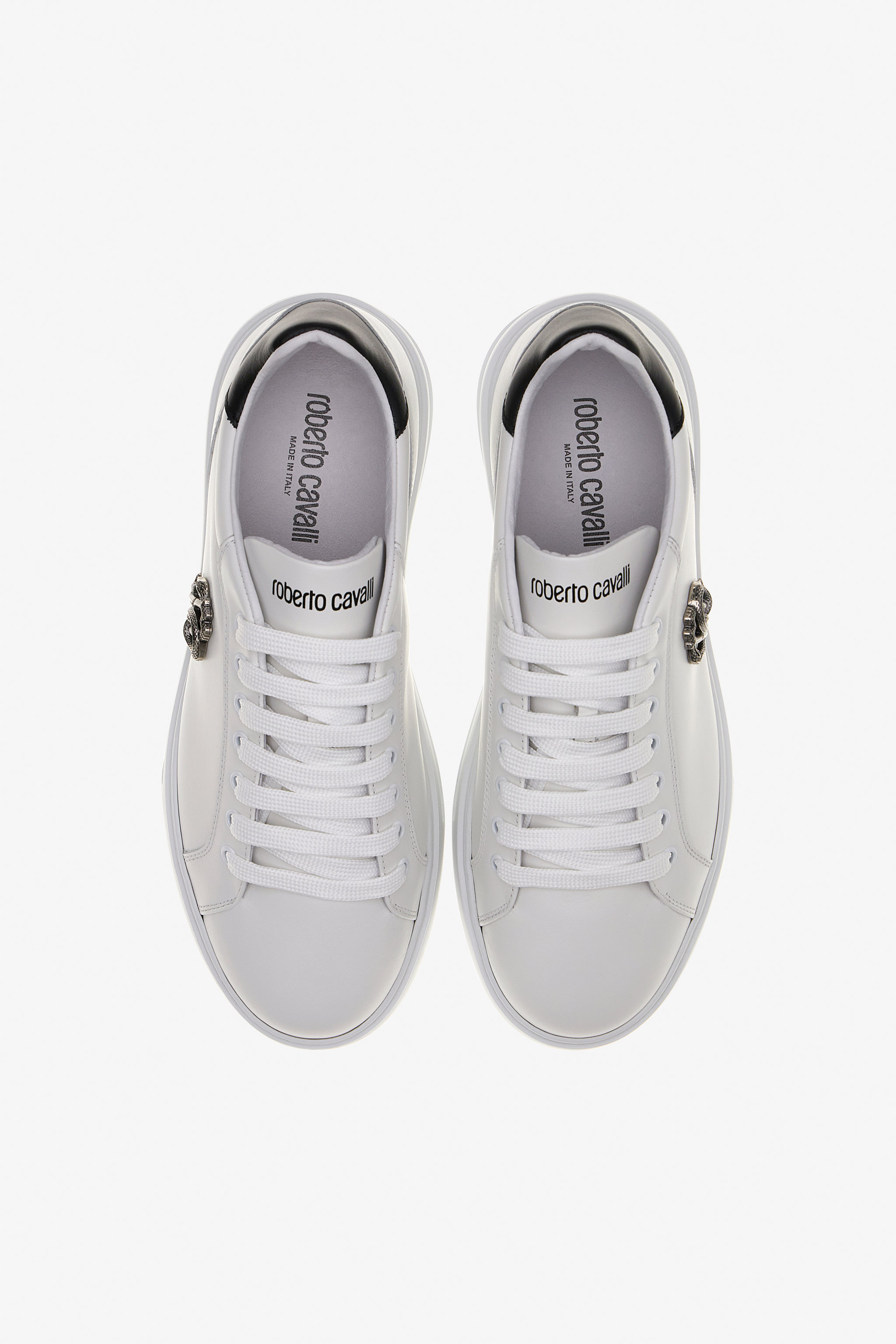 Roberto Cavalli Sneakers With Monogram Rc In White/black