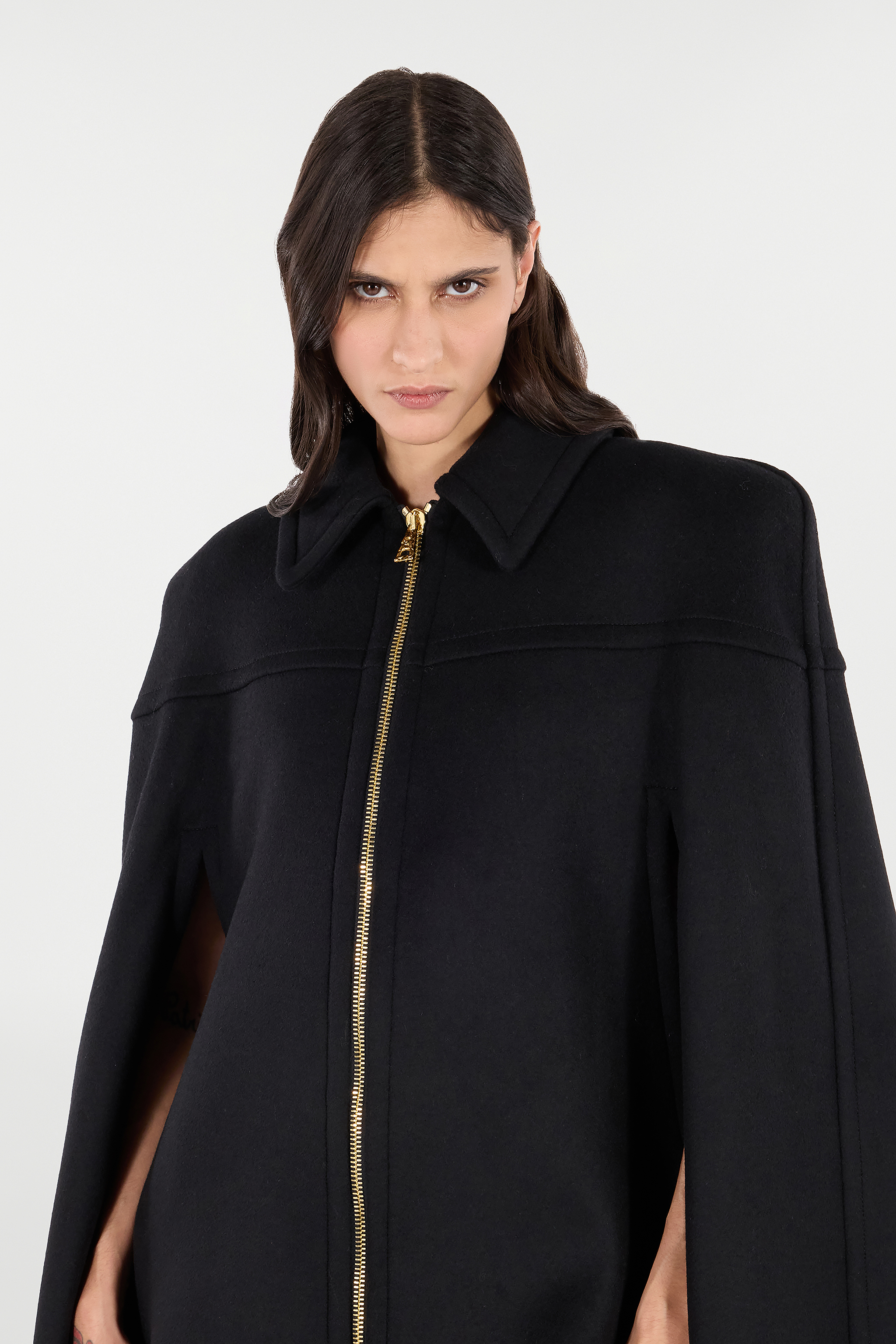 Roberto Cavalli Zip-front Shoulder-padded Cape In Black