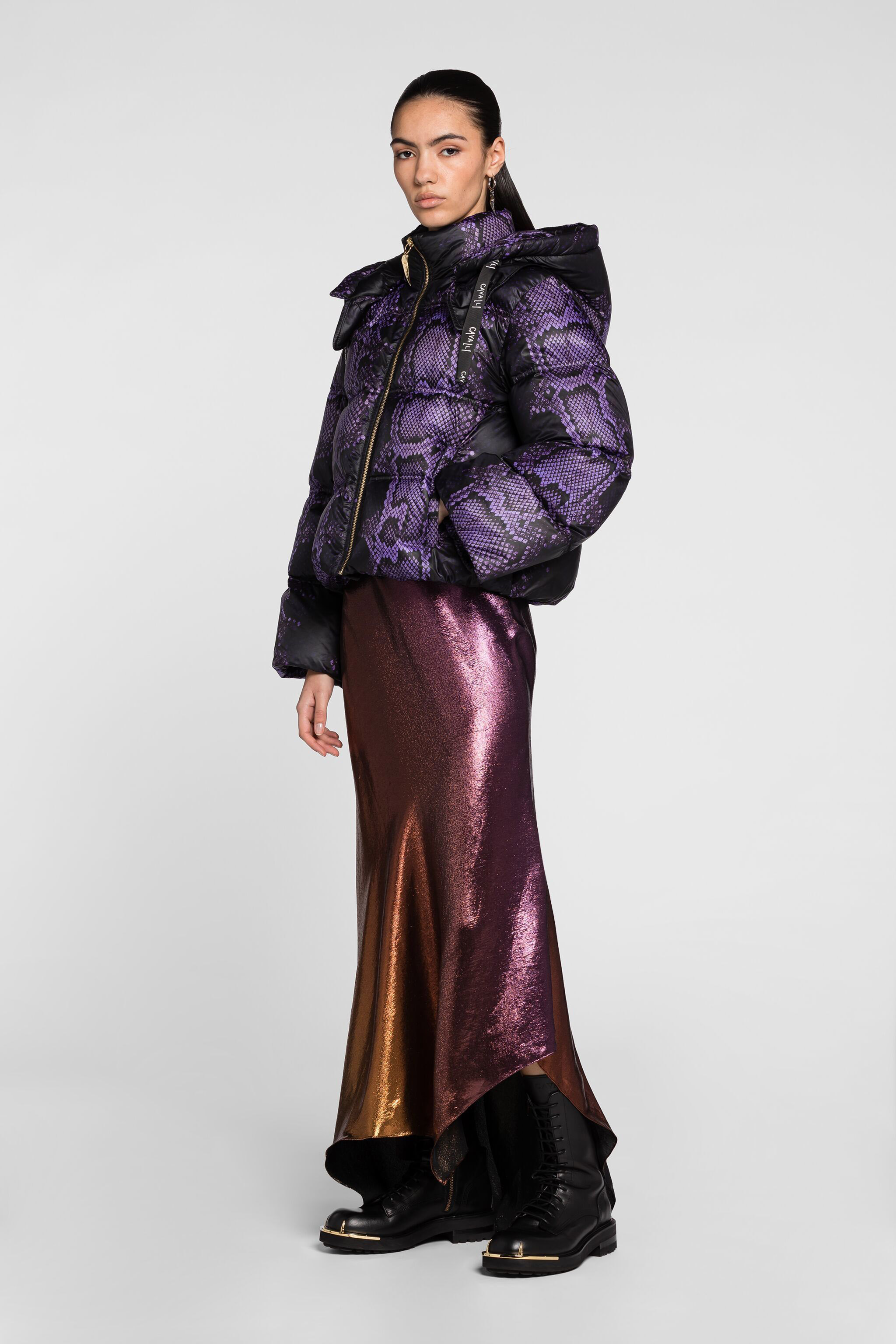  Roberto Cavalli Python-print Padded Jacket - Female Coats & Jackets Purple 38 