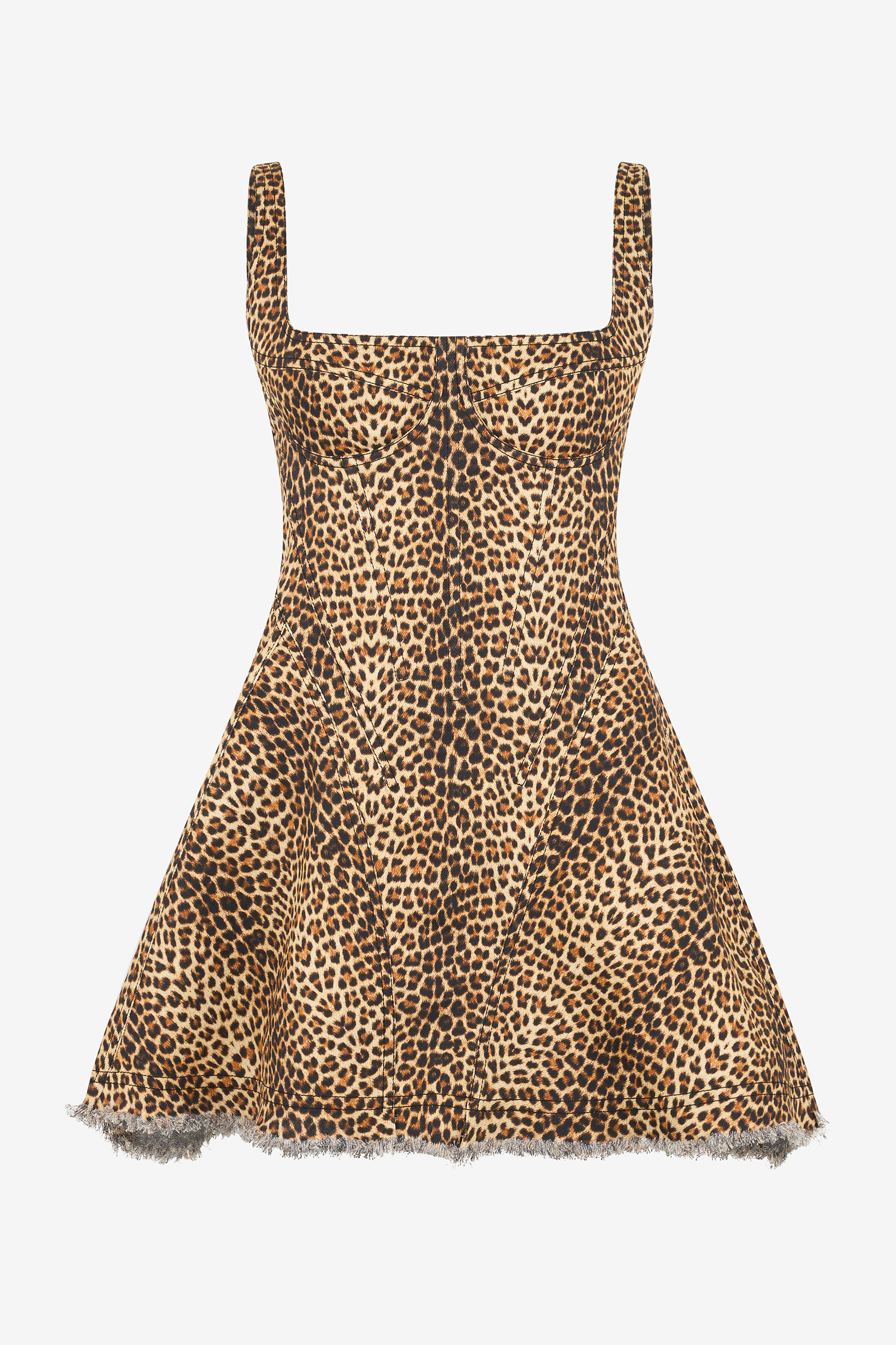 Roberto Cavalli Flared Dress with Bbay Jaguar Print and Frayed Edges