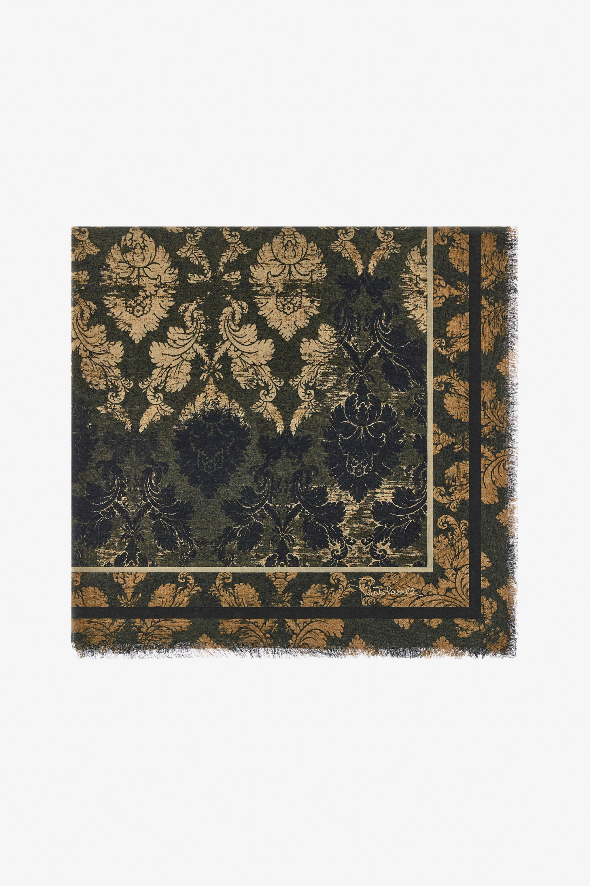 Roberto Cavalli Shawl With Brocade Print In Military Green