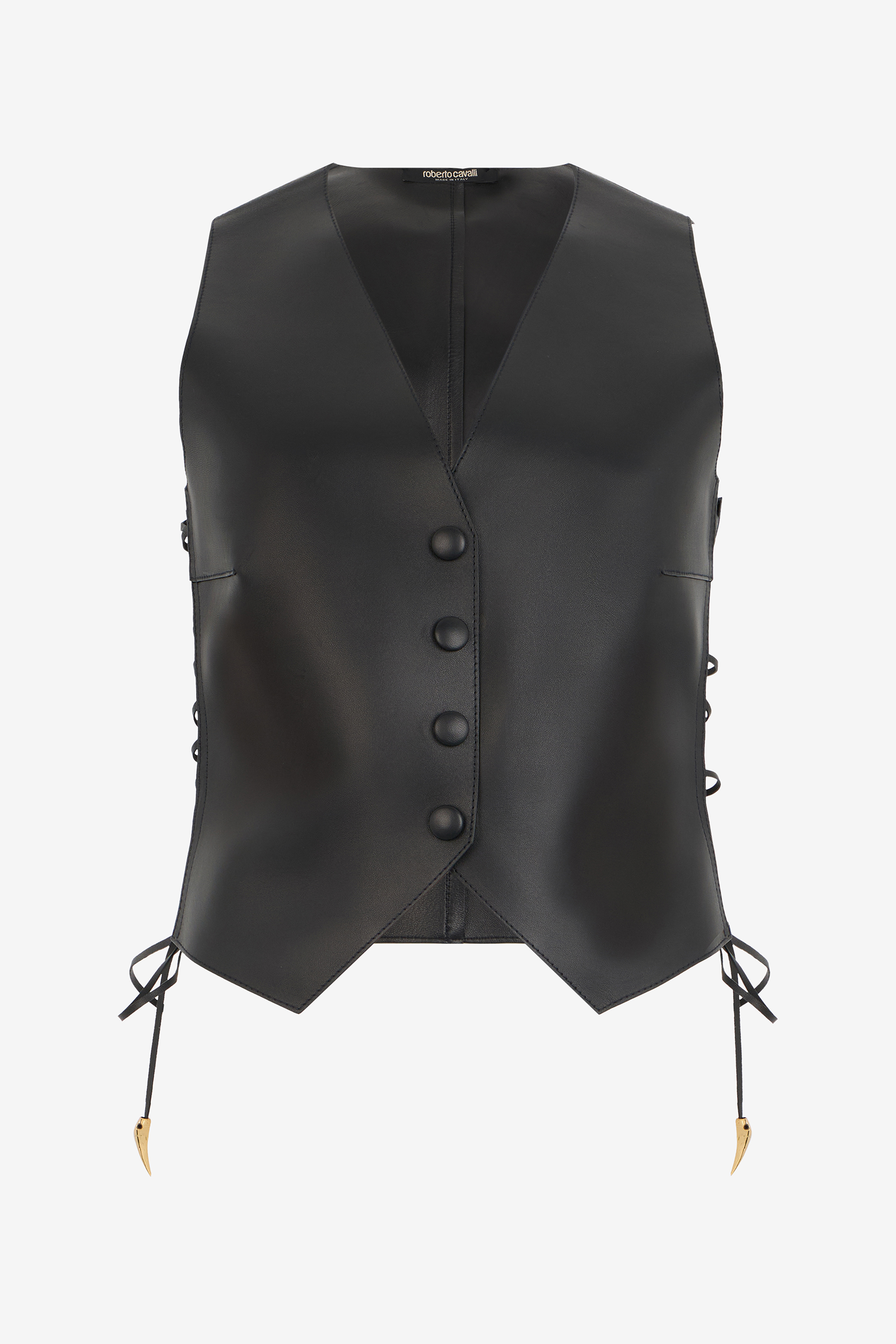 Black Leather Vest With Lace-Up Sides