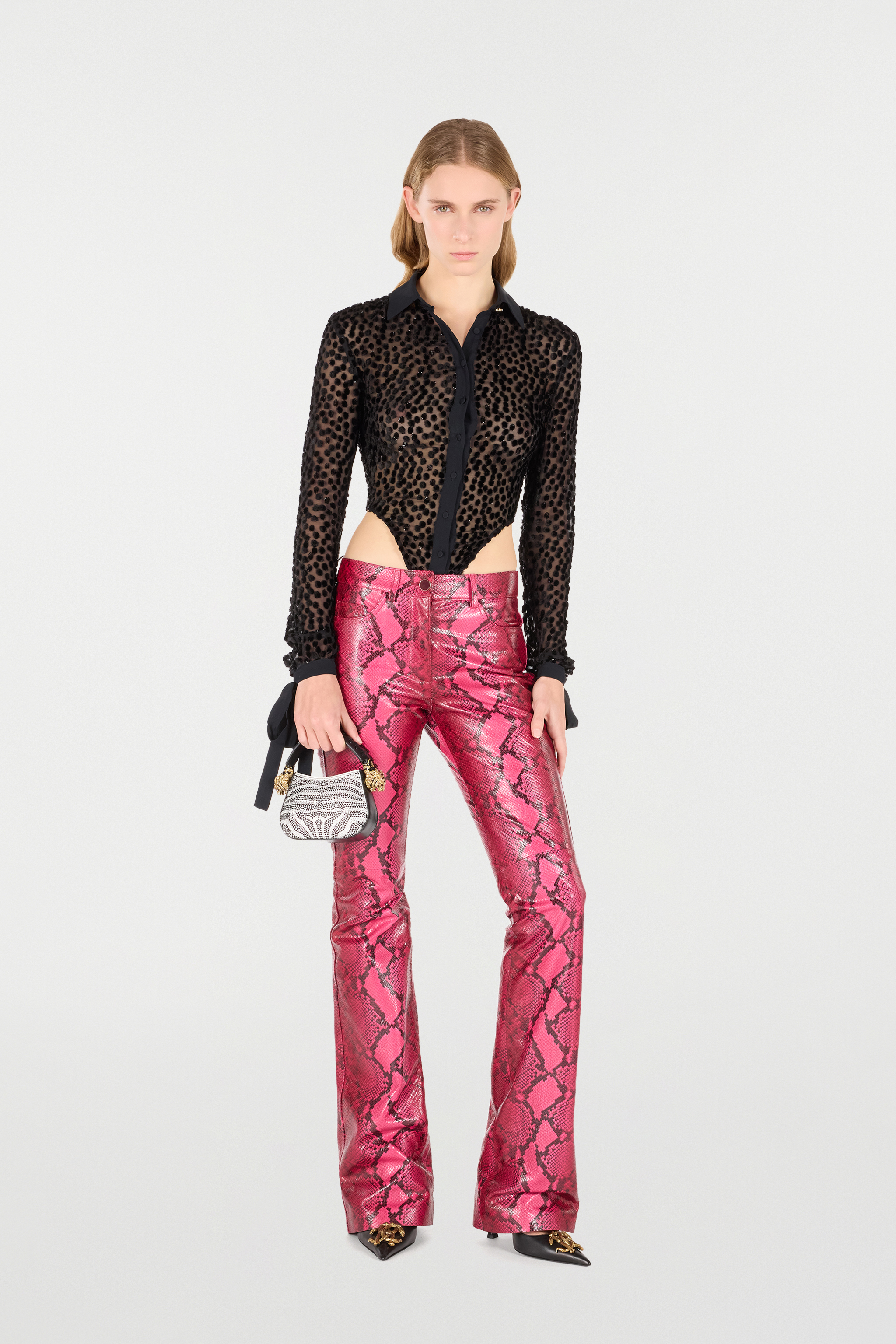 Polka-Dot Shirt-Style Bodysuit