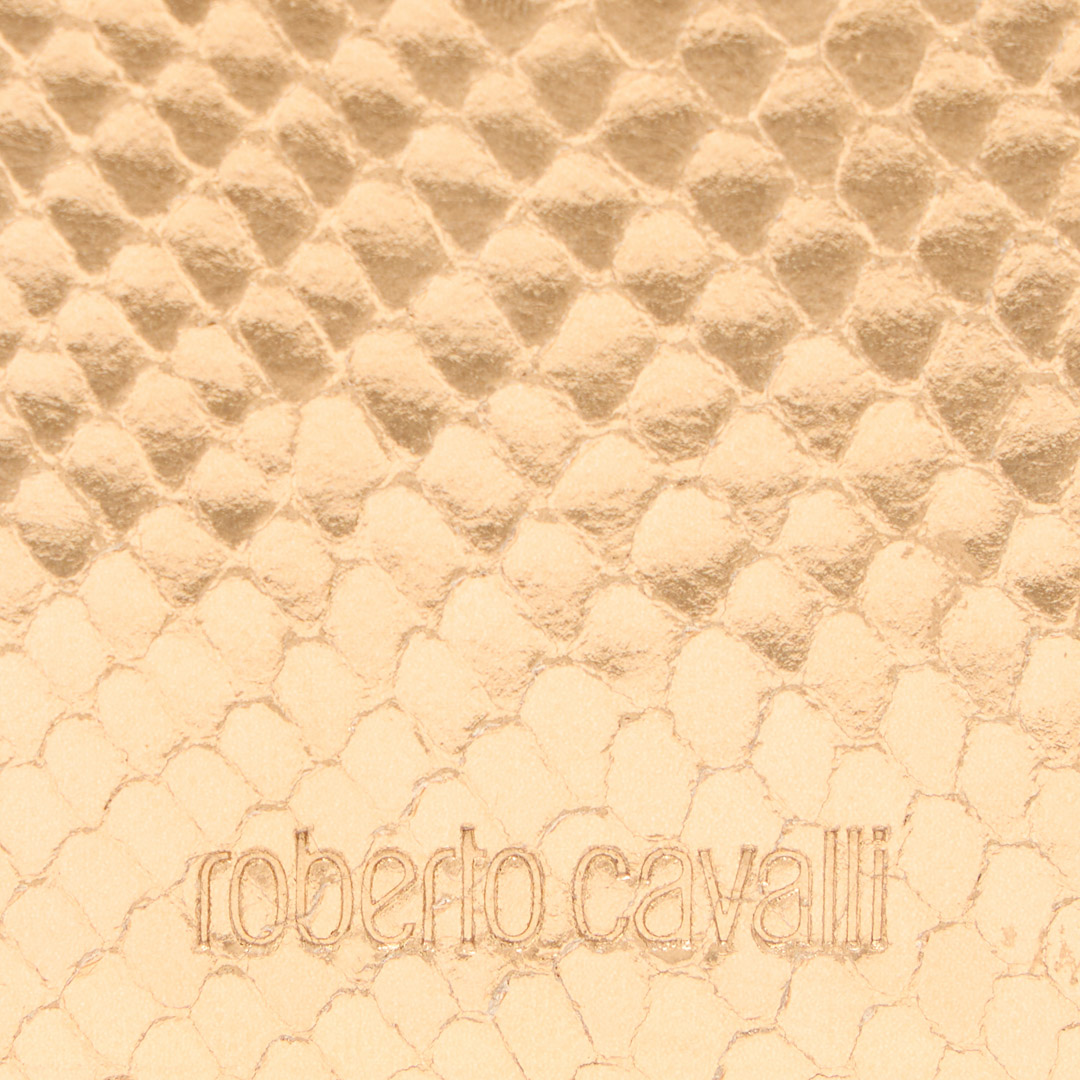 Roberto Cavalli Metallic Snake-scale Card Holder In Gold
