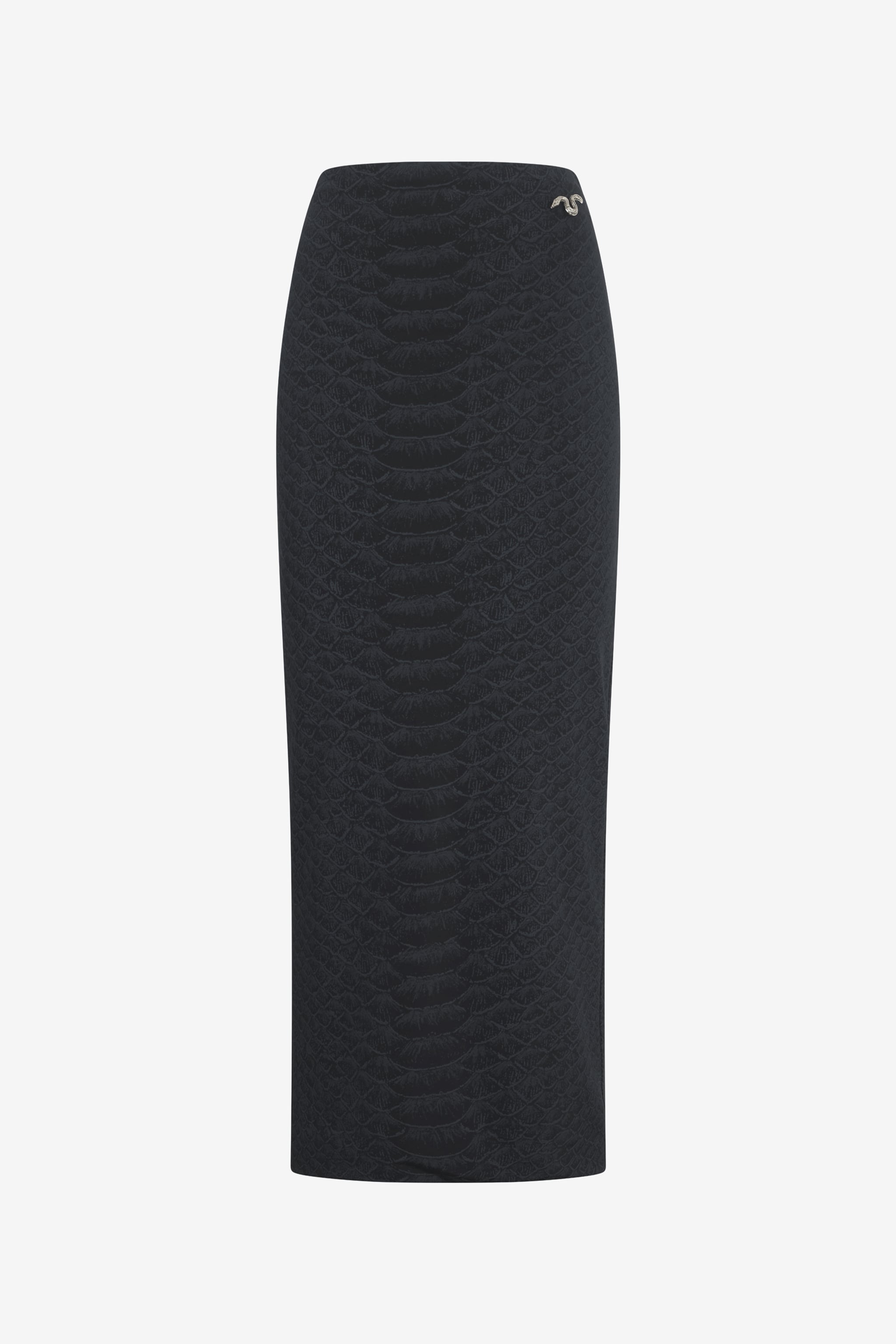 Roberto Cavalli Black Midi Skirt With Serpentine Print And Jewel Detail