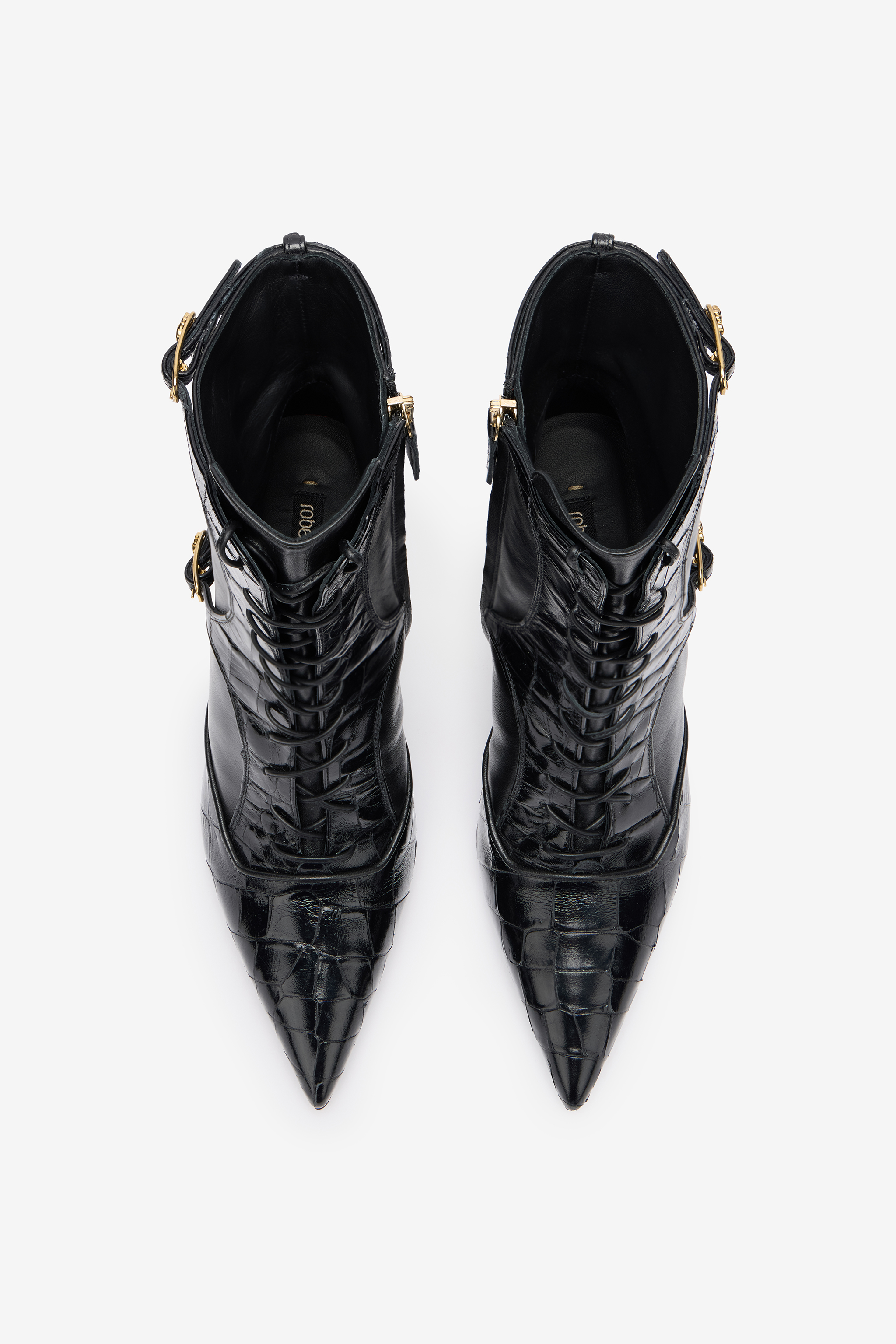 Roberto Cavalli Crocodile-effect Lace-up Ankle Boots In Black
