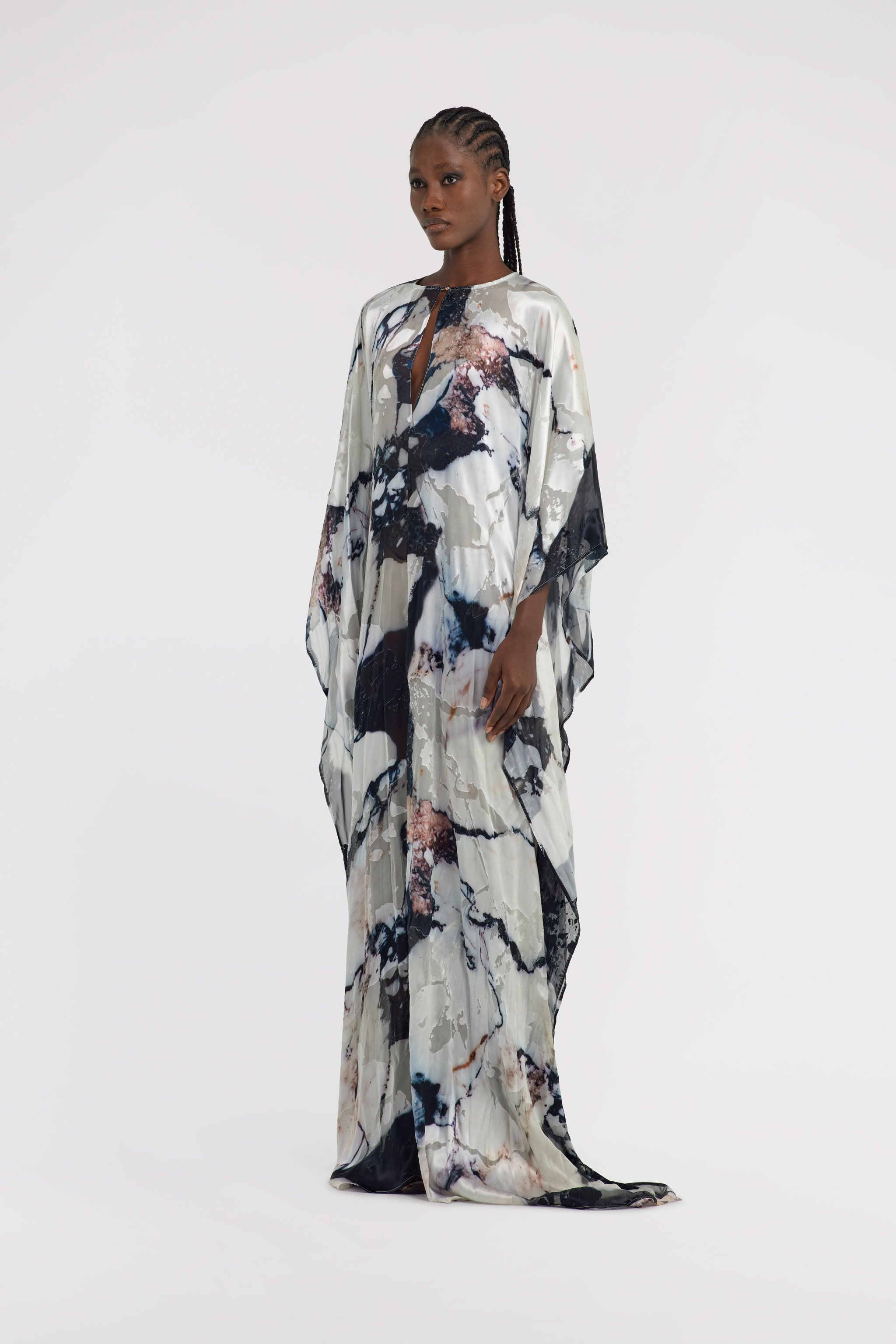 Roberto Cavalli Marble Print Kaftan In Black/white