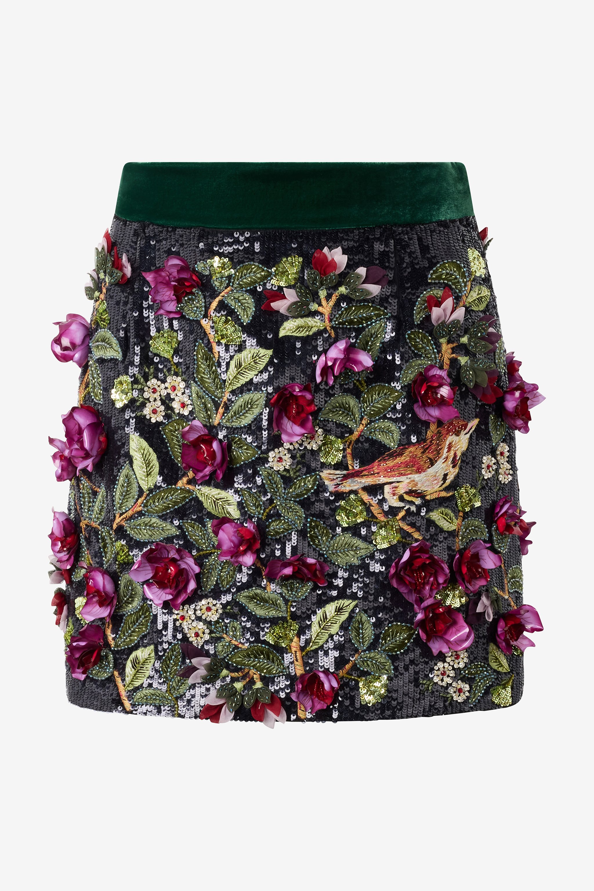 Roberto Cavalli Black Miniskirt With Multicolor Decorations In Multi