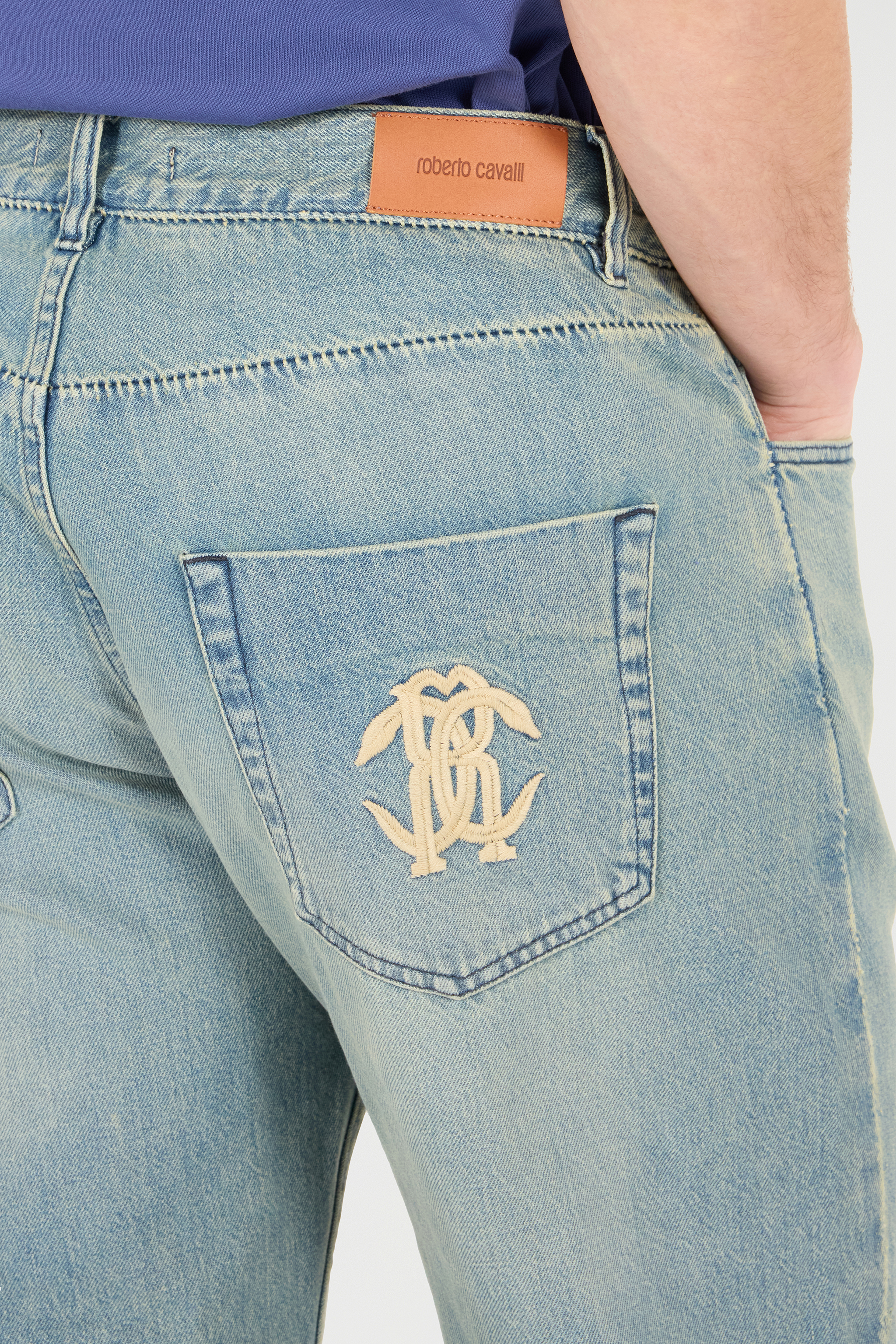 Roberto Cavalli Sandblasted-effect Jeans In Medium Blue
