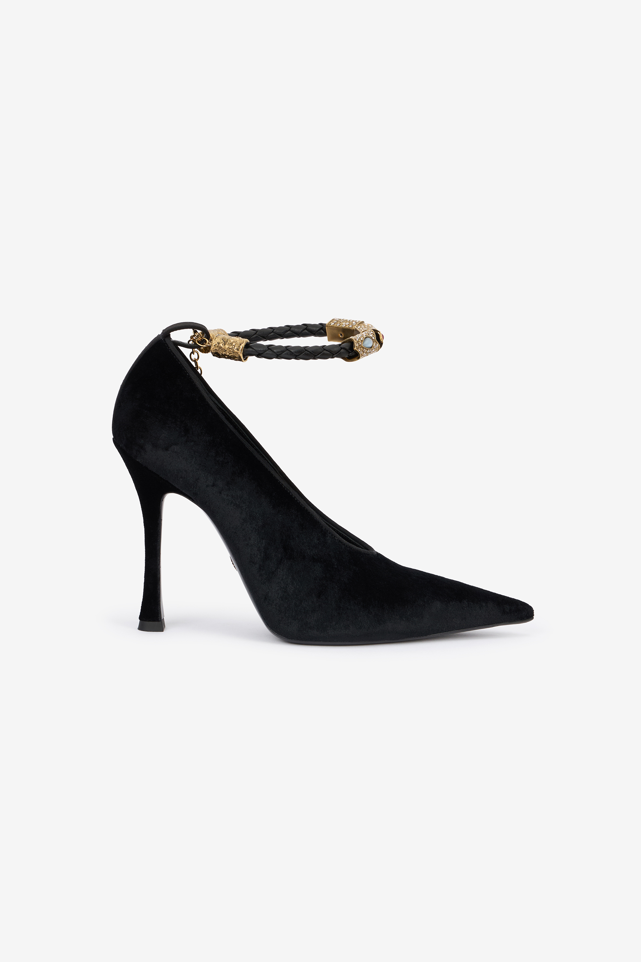 Roberto Cavalli Velvet Stiletto Heels With Jewel Anklet In Black