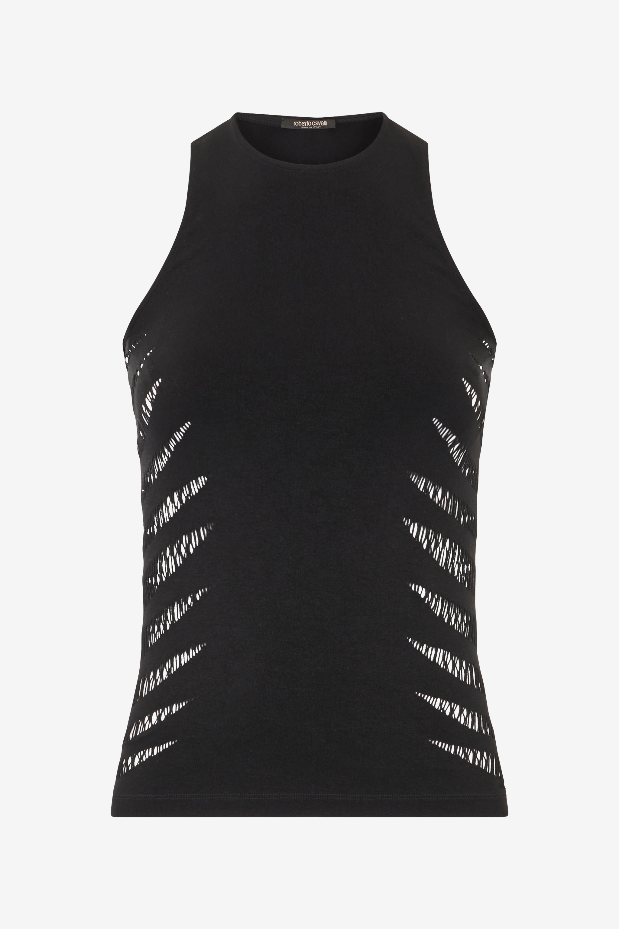 Roberto Cavalli Vest Top With Openwork Zebra Pattern In Black