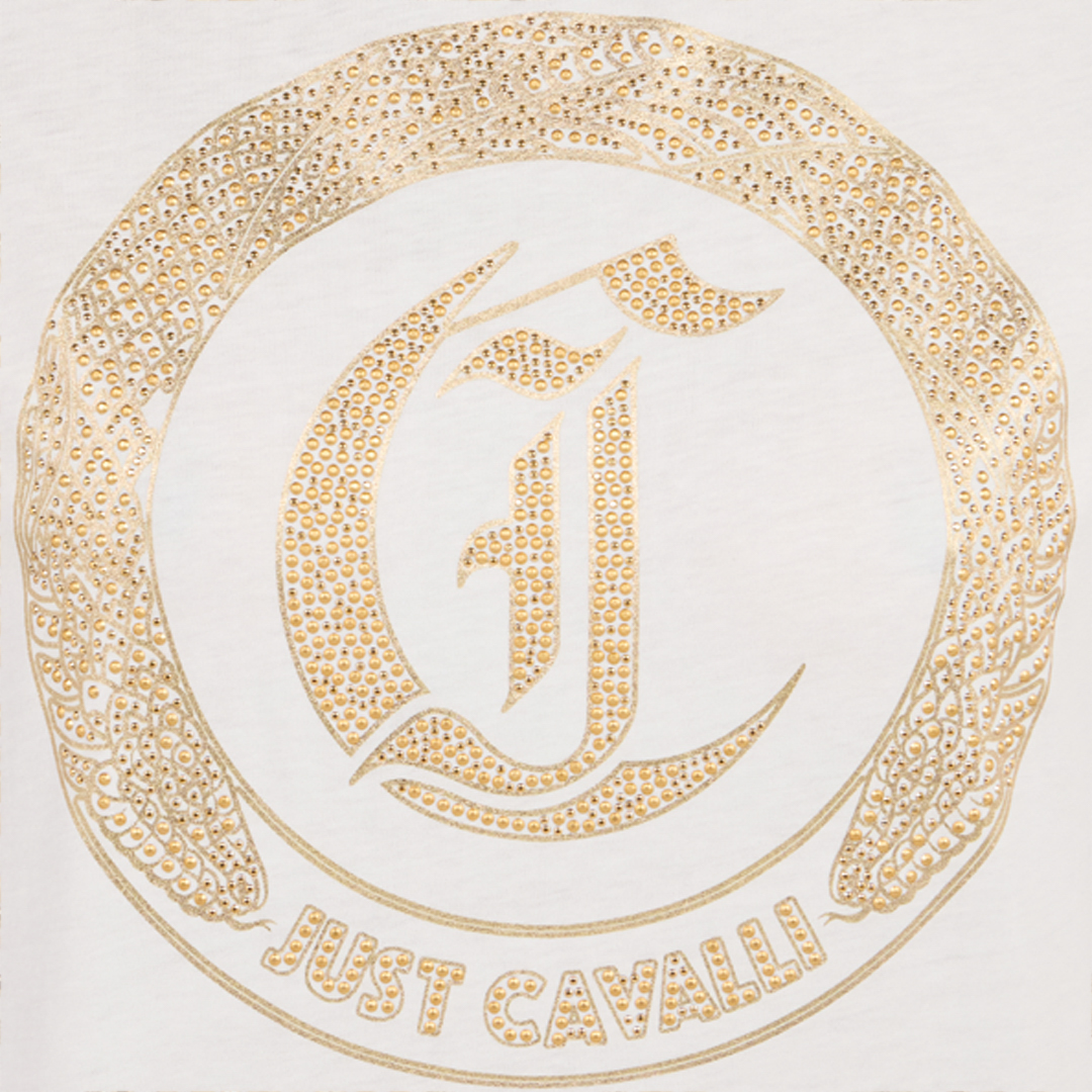 Roberto Cavalli White T-shirt With Logo And Studs In Multi