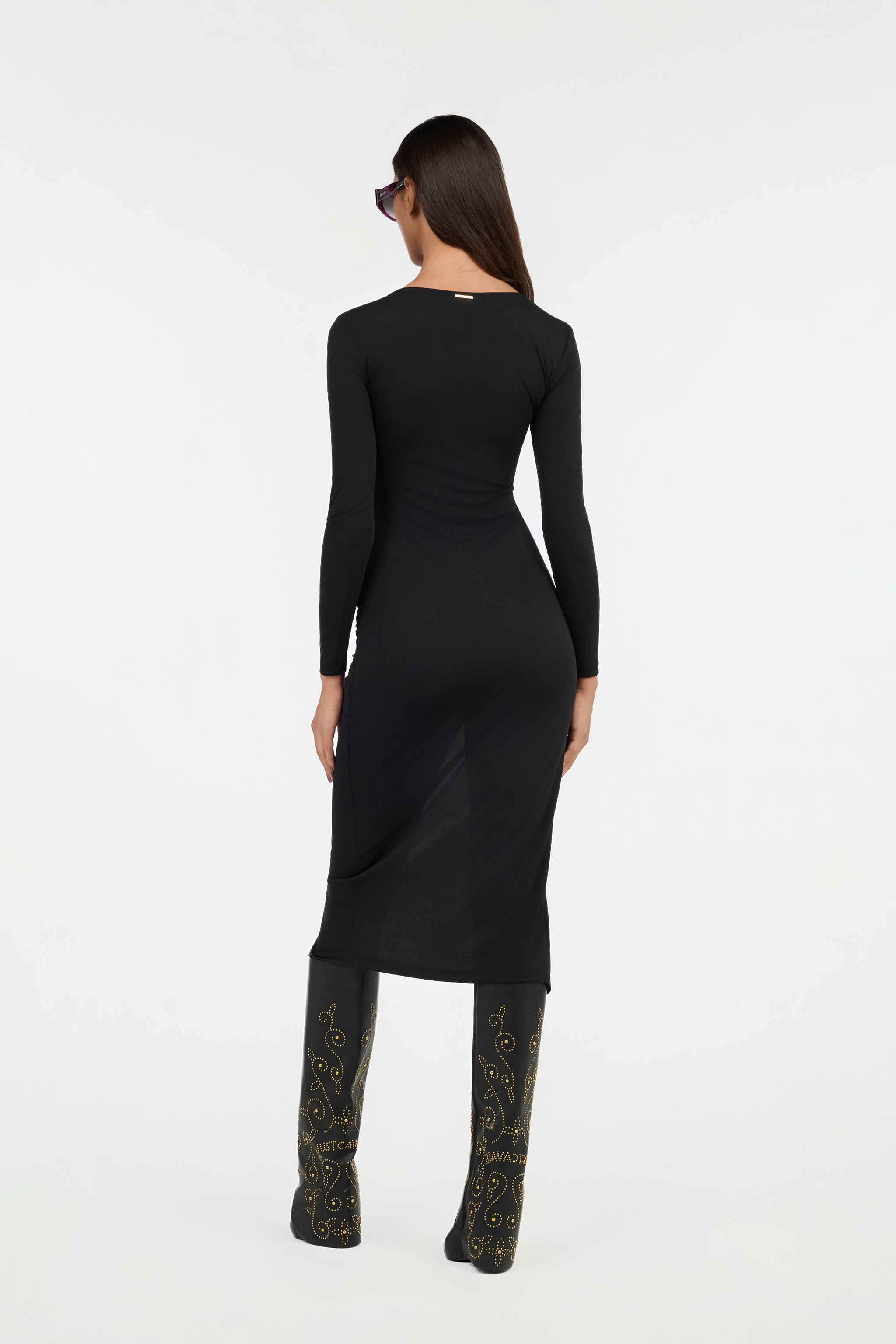 Roberto Cavalli Black Ruched Midi Dress In Black