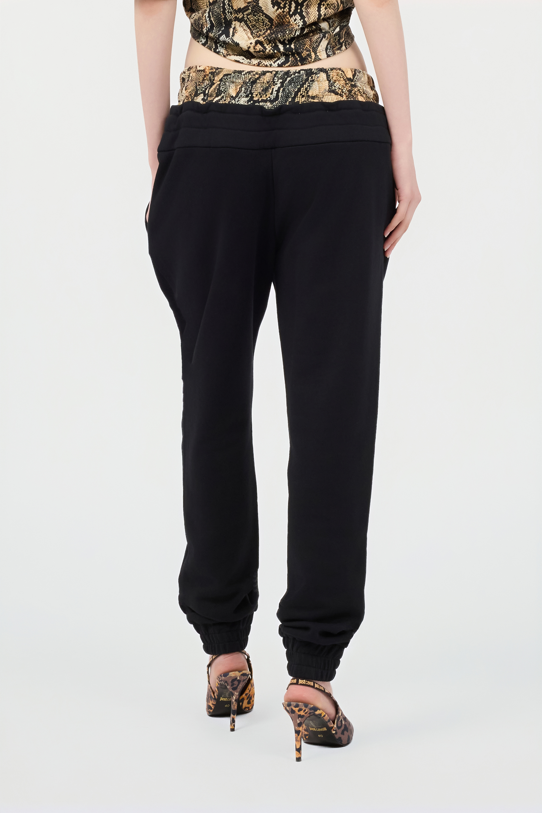 Roberto Cavalli Sporty Trousers With Python Print At Waist In 899 Black + 716 Marz