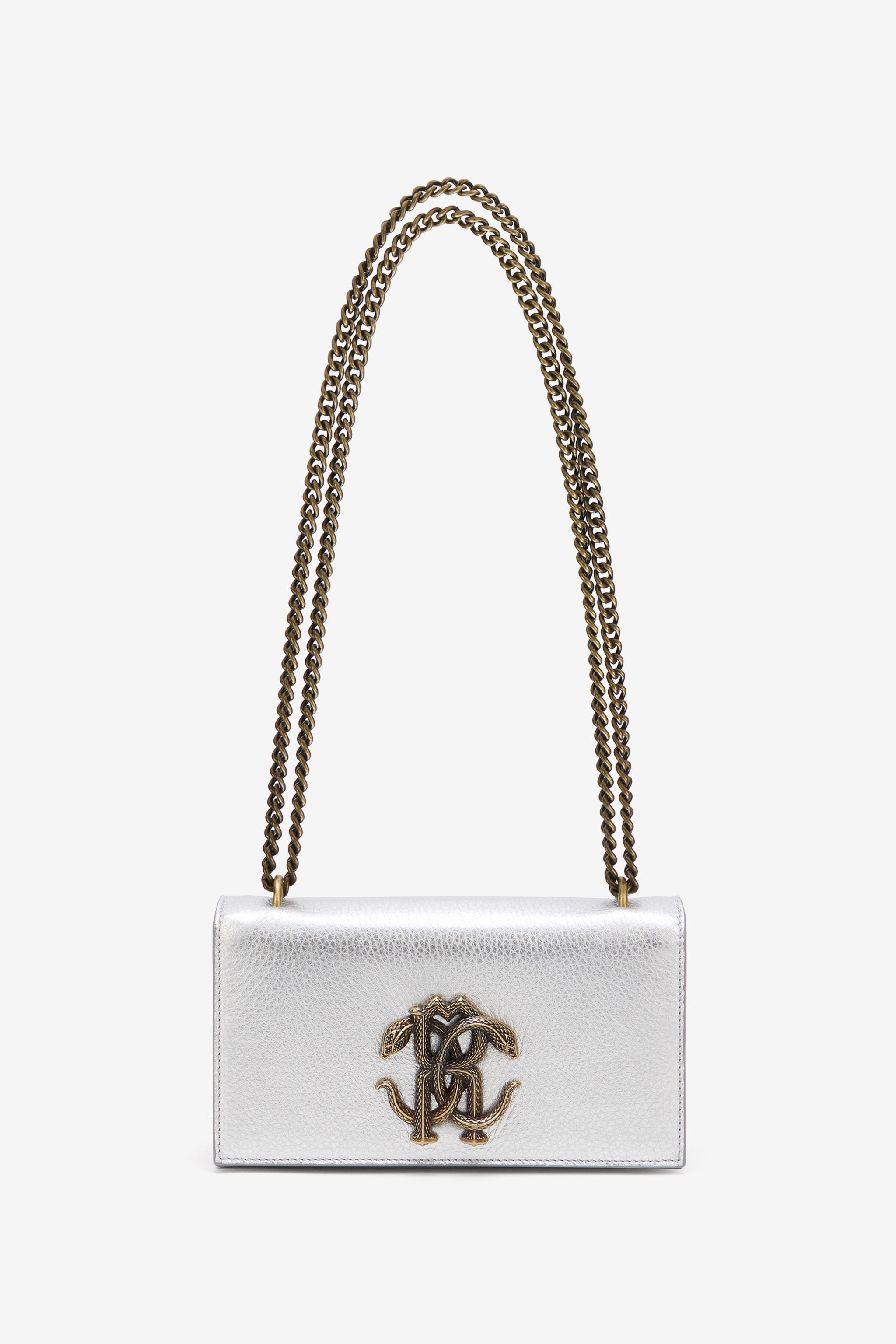 Roberto Cavalli Women's Silver Bag With Mirror Snake Monogram - Bags