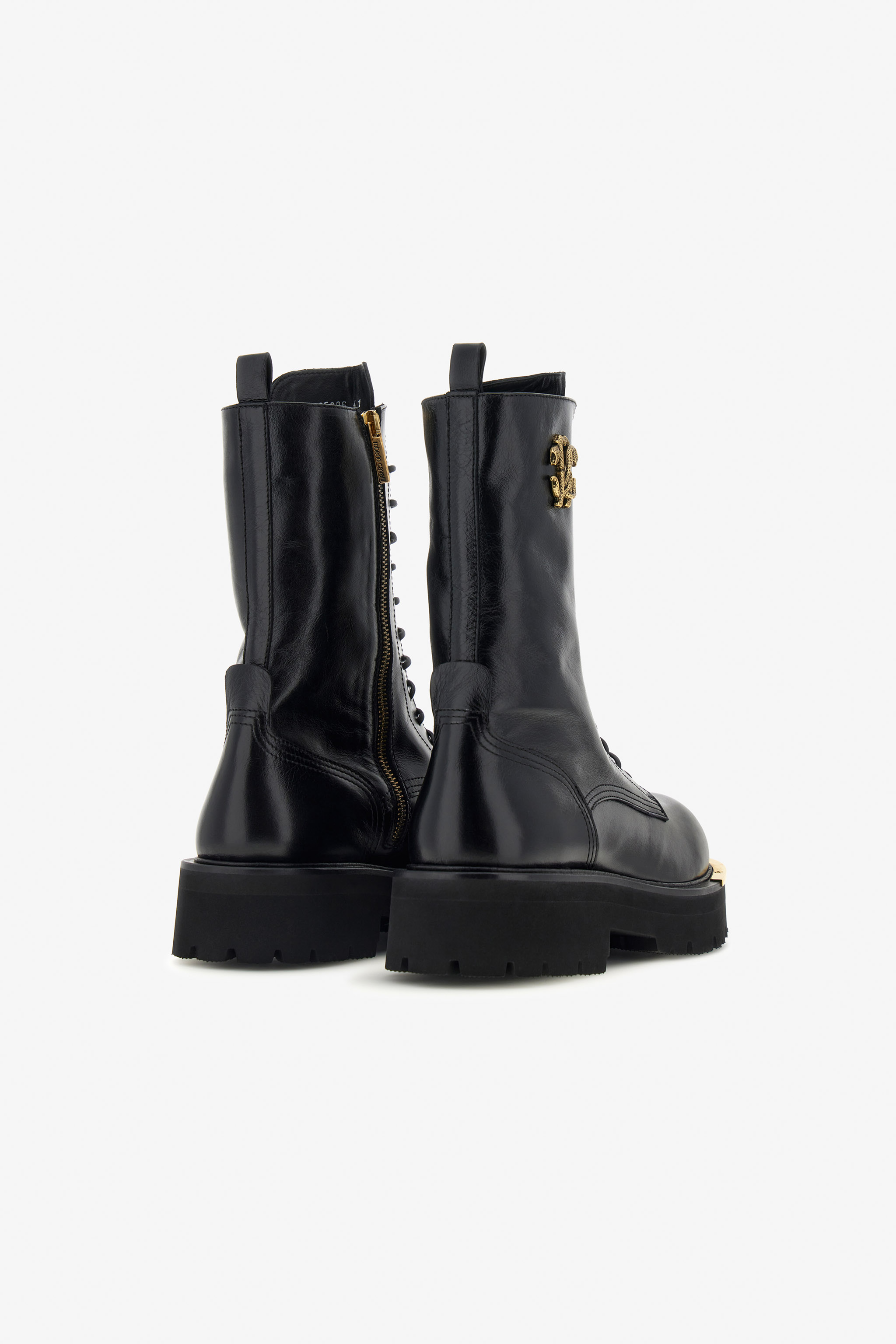 Roberto Cavalli Combat Boot With Rc Logo In Black