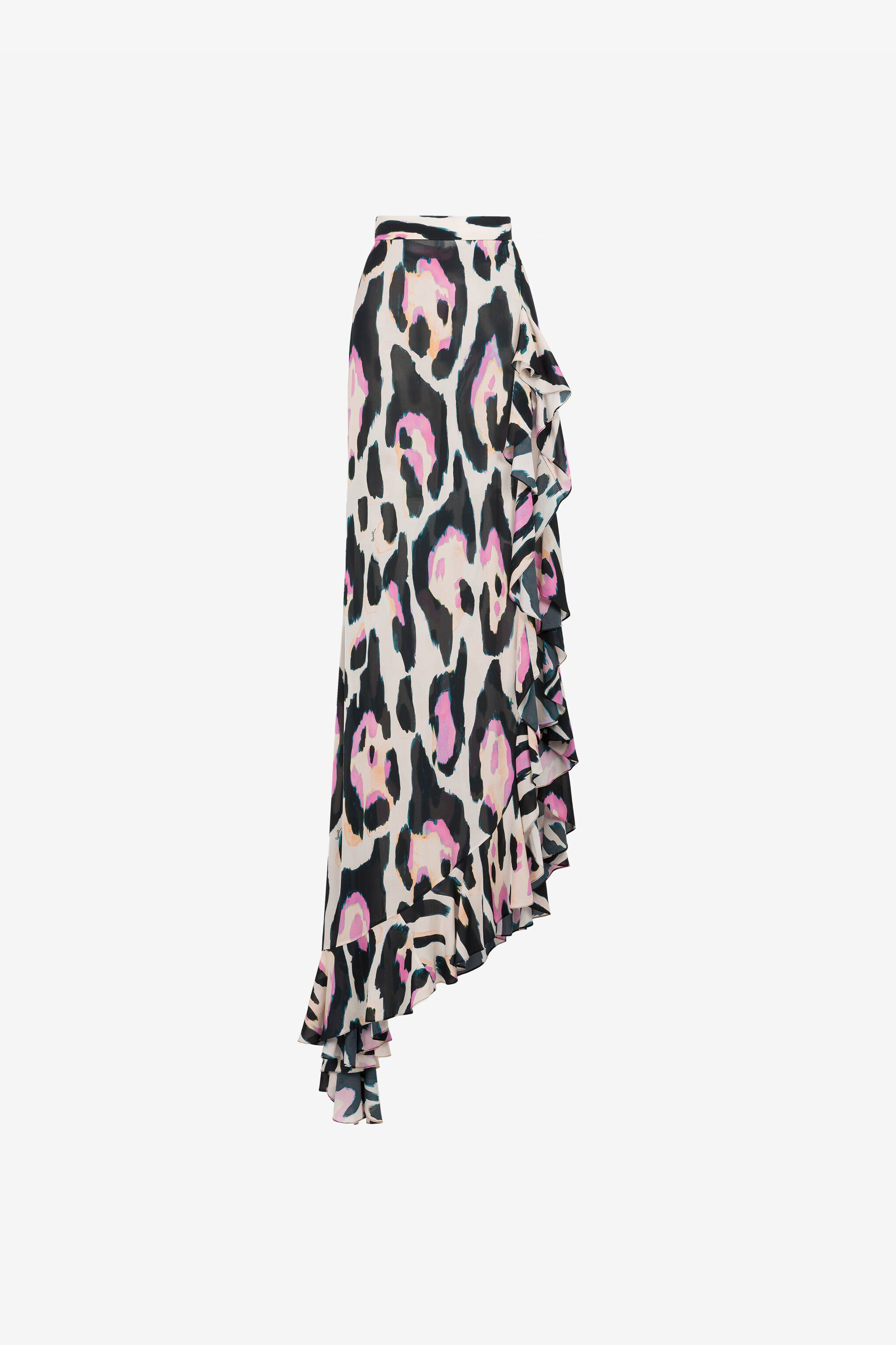 Shop Roberto Cavalli Maxirock Mit Jaguar-print Und Rüschenbesatz In Pink