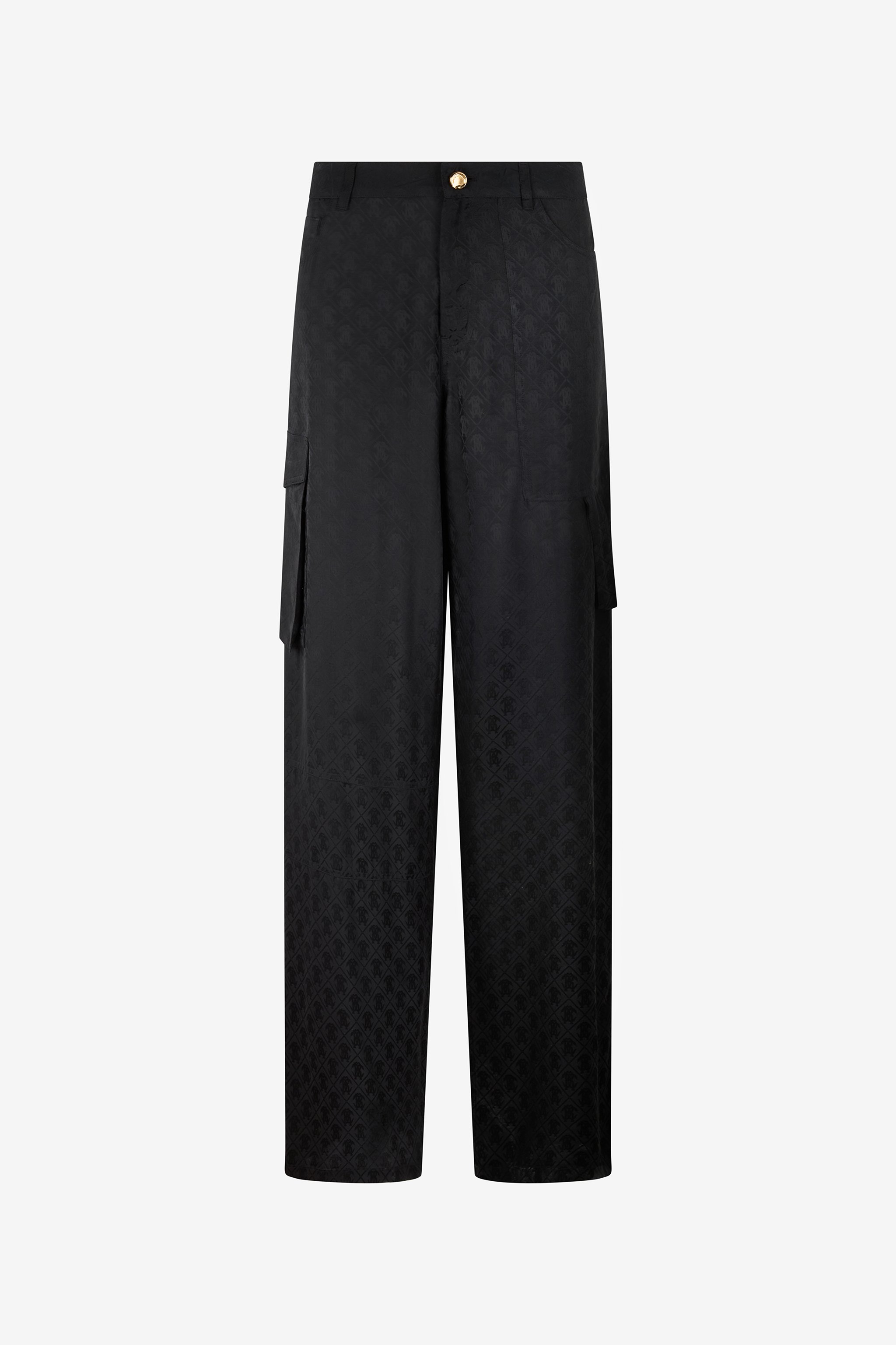 Roberto Cavalli Silk Cargo Trousers With Monogram Rc In Black