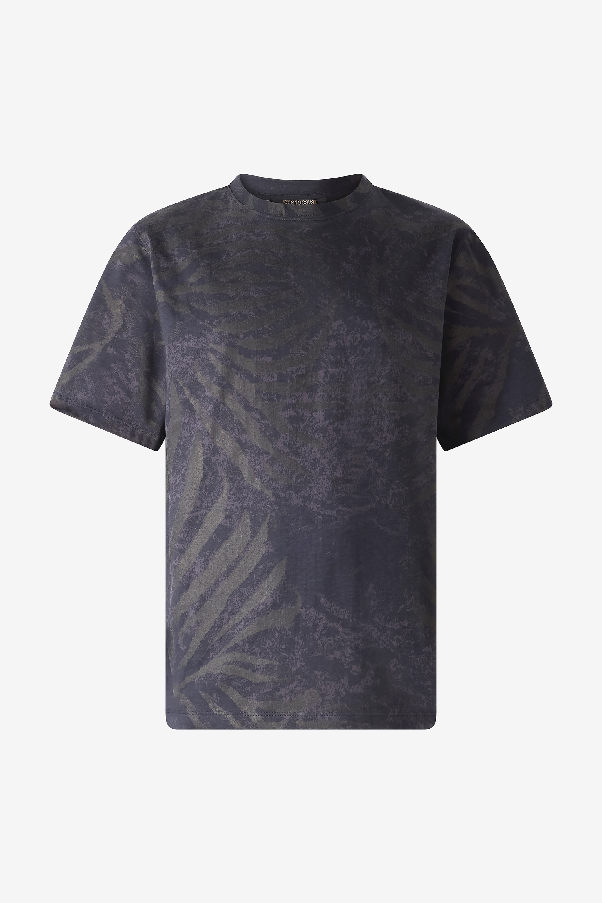 Roberto Cavalli T-shirt With Animal Print In Black Grey Lamina