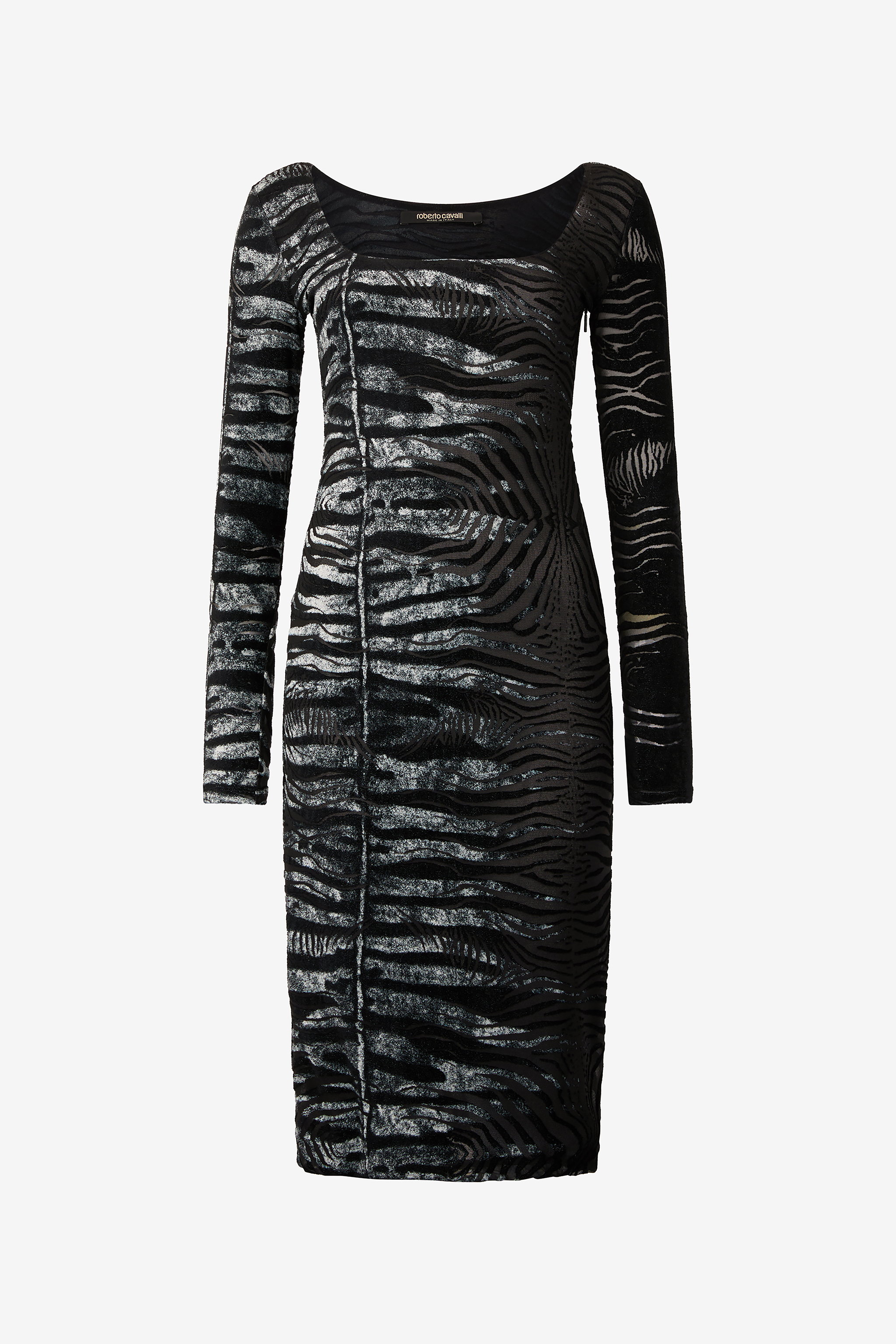 Roberto Cavalli Women's Black/White Dress With Tiger Skin And Zebra Motif - Ready To Wear