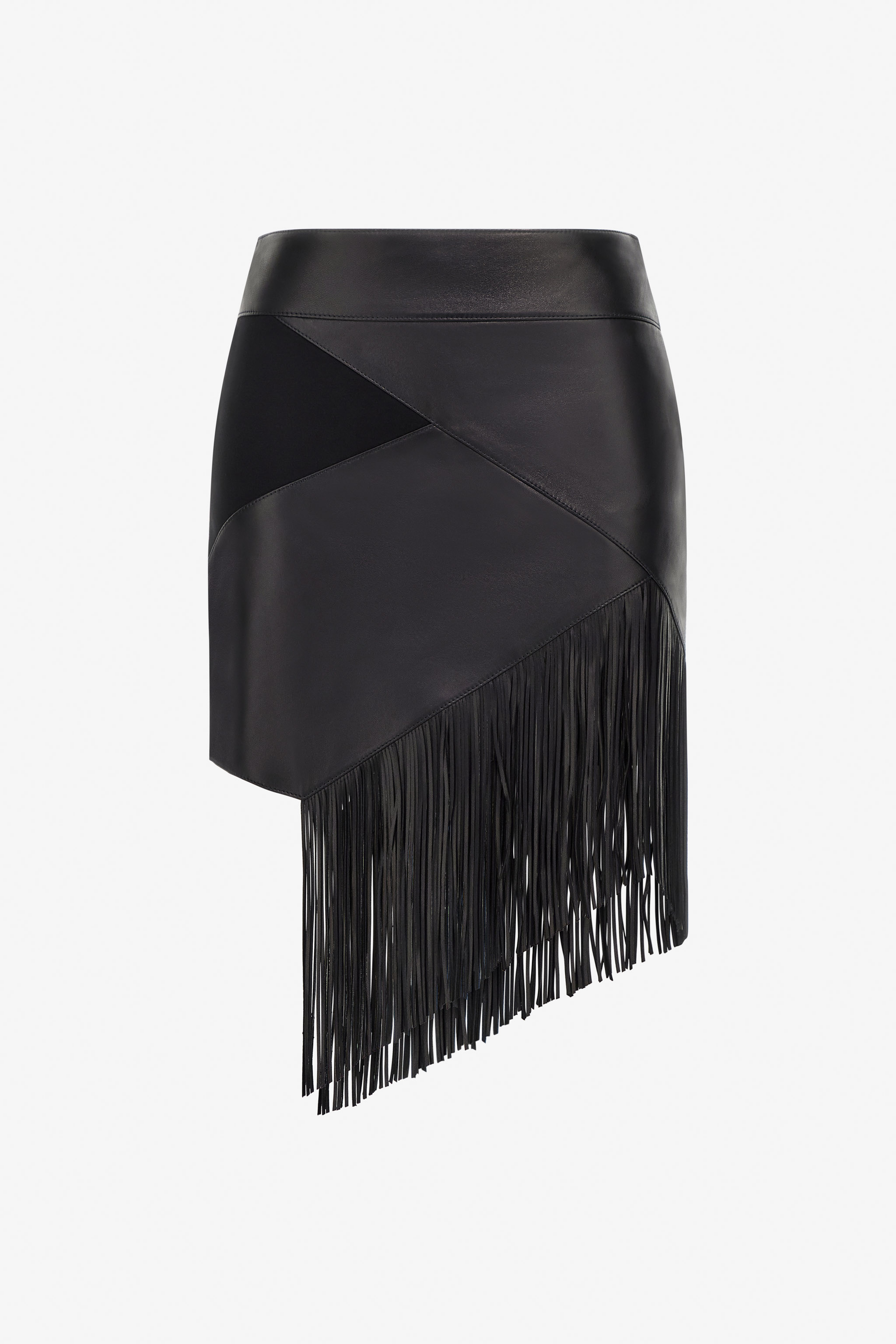 Roberto Cavalli Women's Black Leather Skirt With Fringes - Skirts