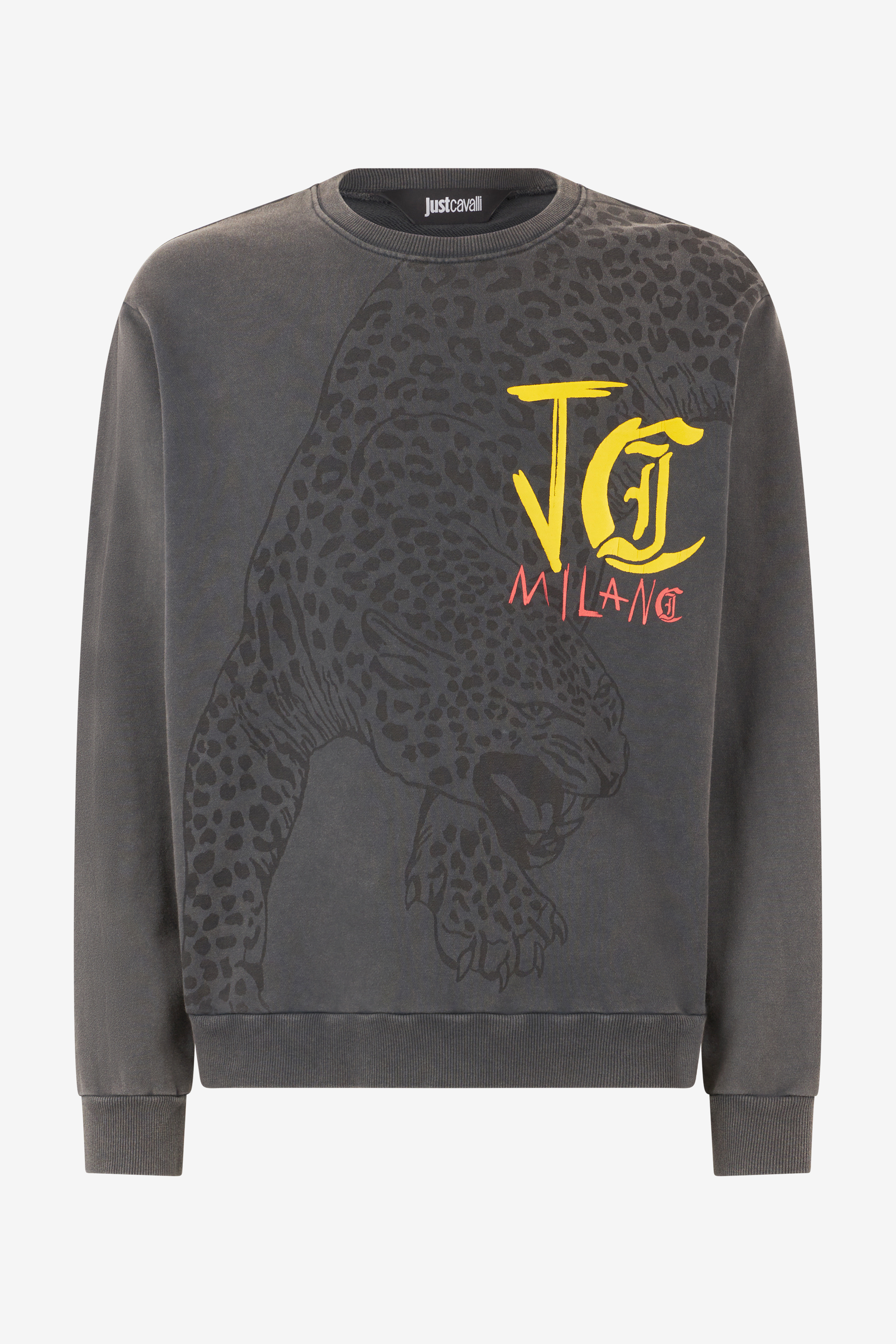 Roberto Cavalli Men's Dark/Gray Sweatshirt With Jaguar And Lettering - Ready To Wear