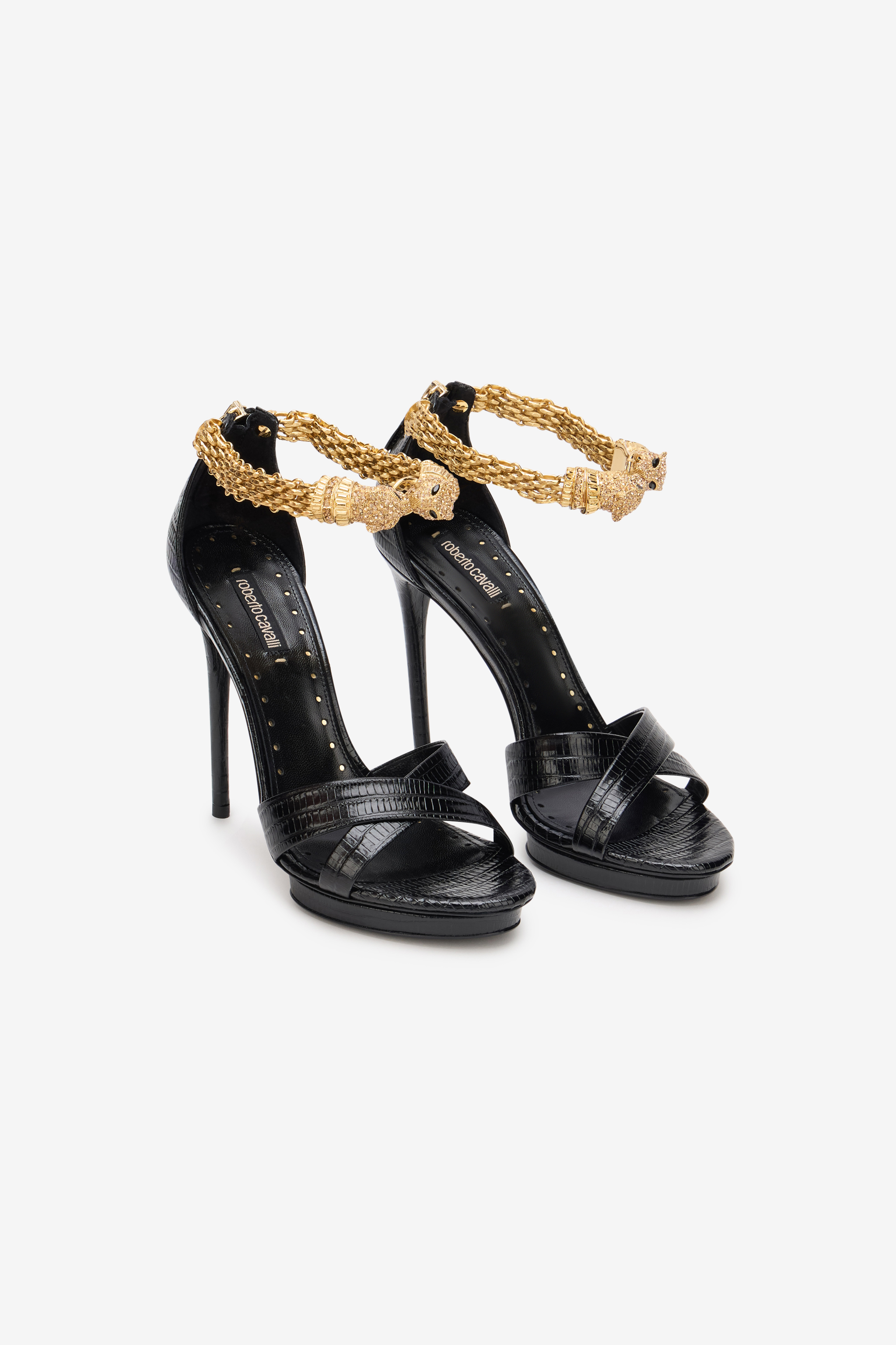 Roberto Cavalli Women's Black Roar Leather Sandals - Sandals