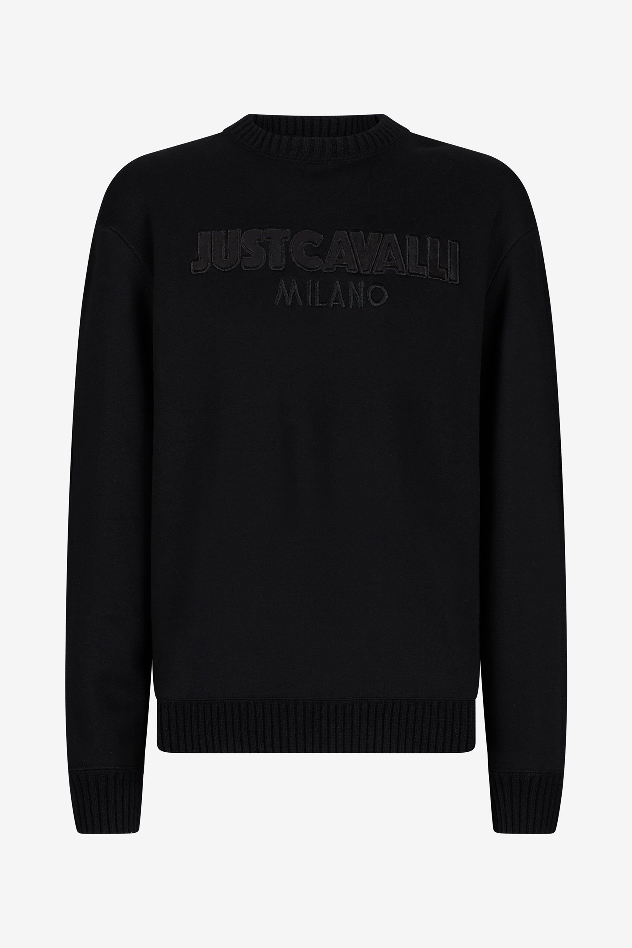 Roberto Cavalli Black Sweater With Embossed Logo In Black