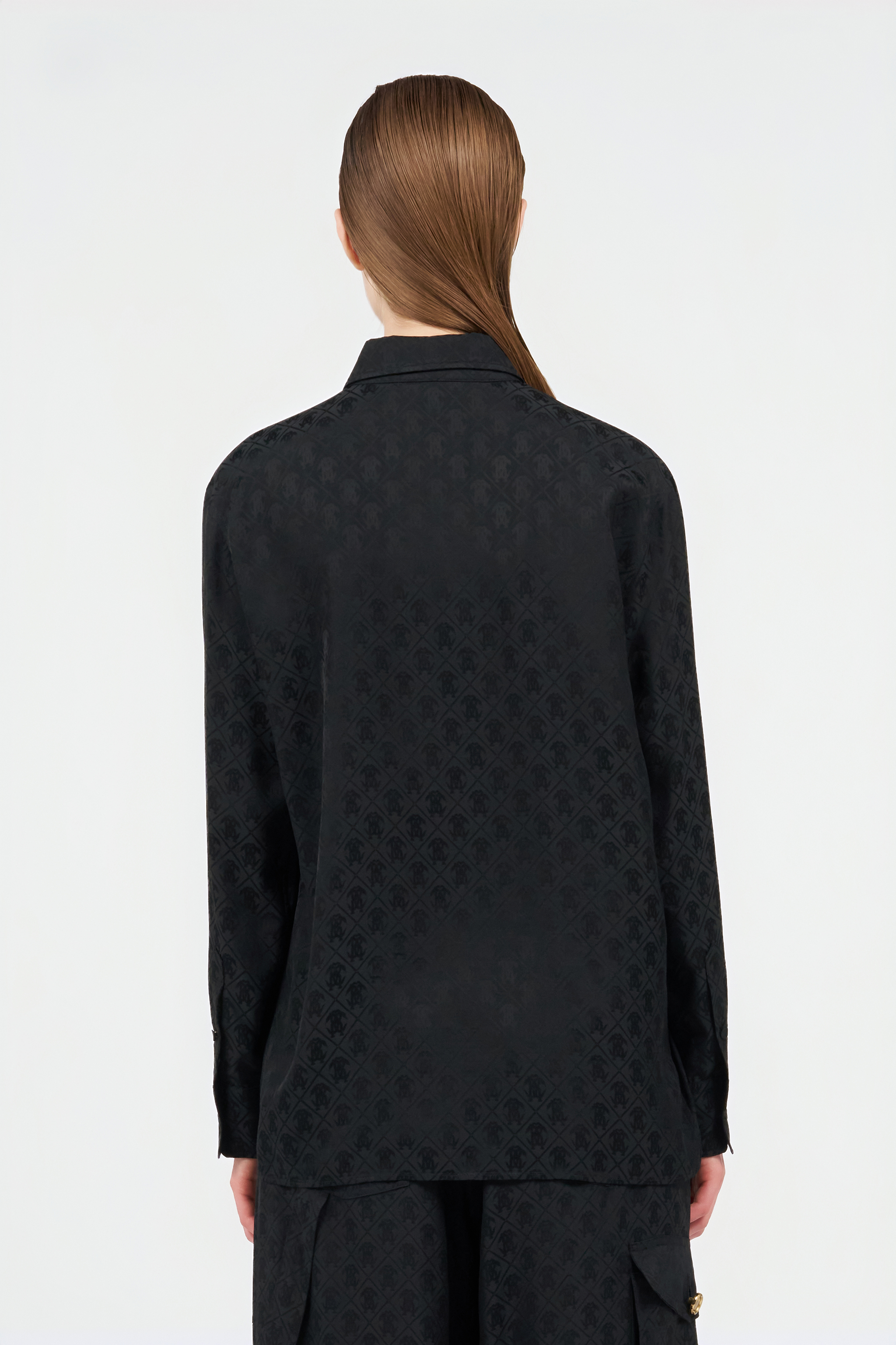 Roberto Cavalli Silk Blend Shirt With Monogram Rc In Black