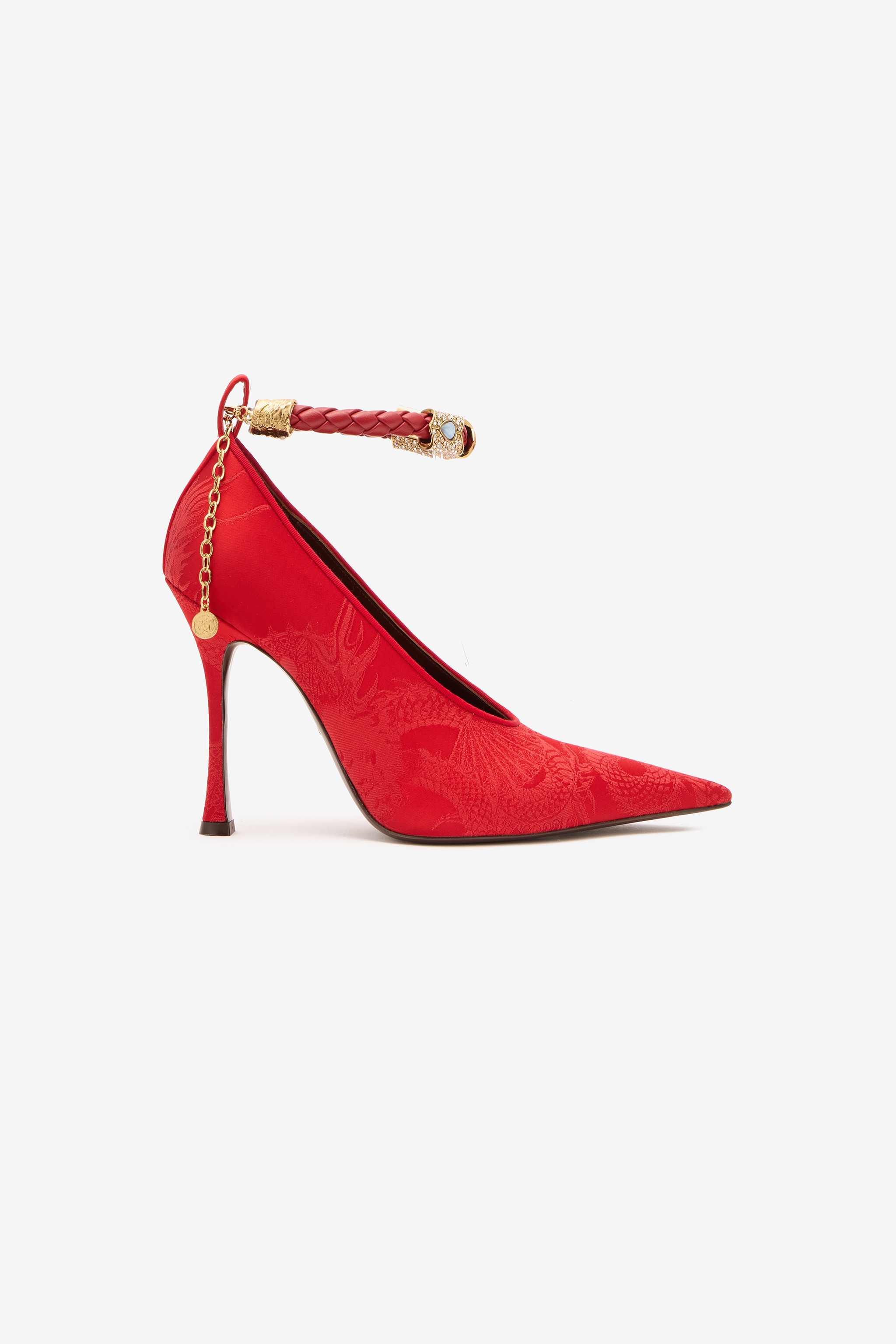  Roberto Cavalli Pumps With Jacquard Pattern And Jewel Strap - Female  Red 41 