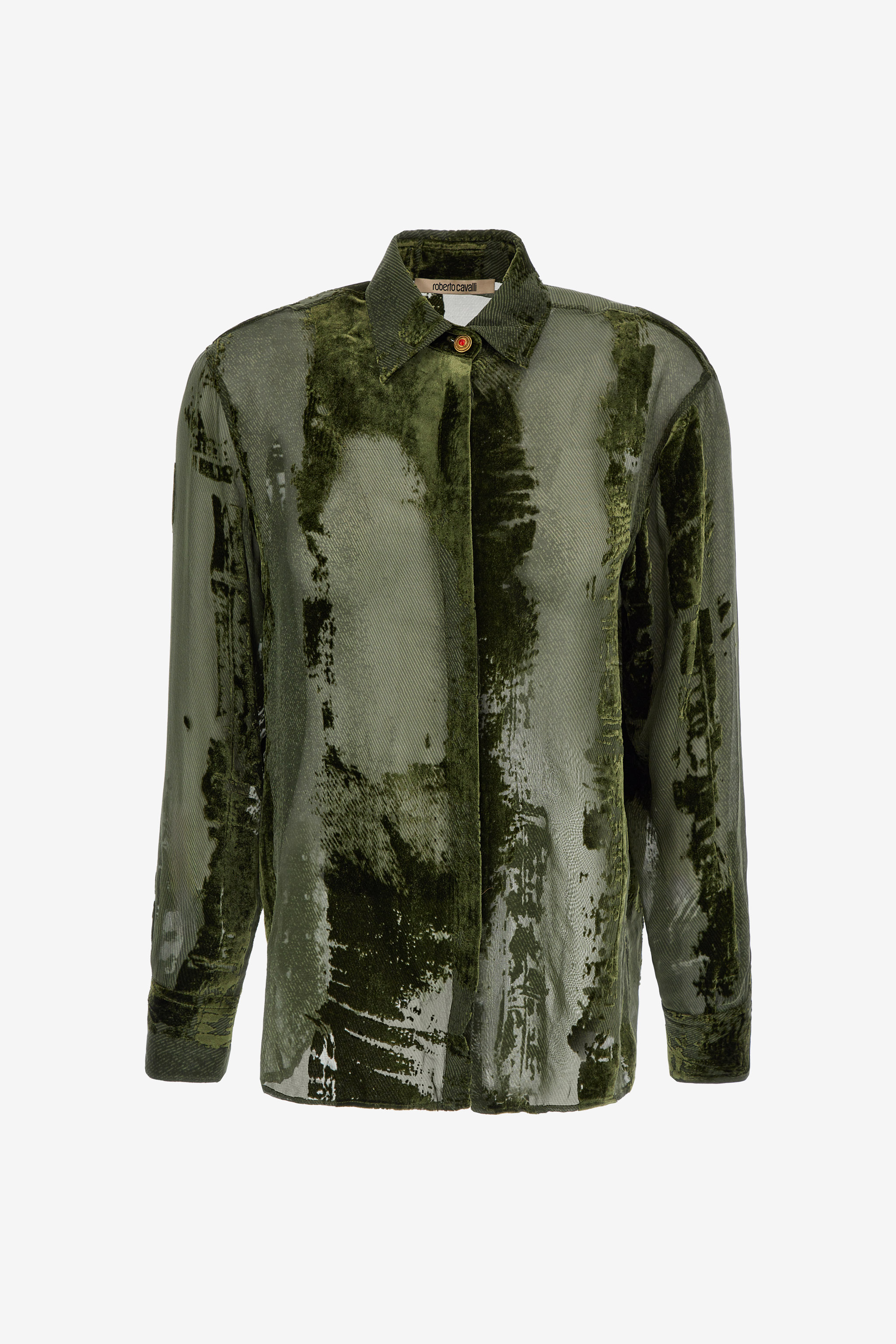 Roberto Cavalli Devoré Shirt In Dark Green