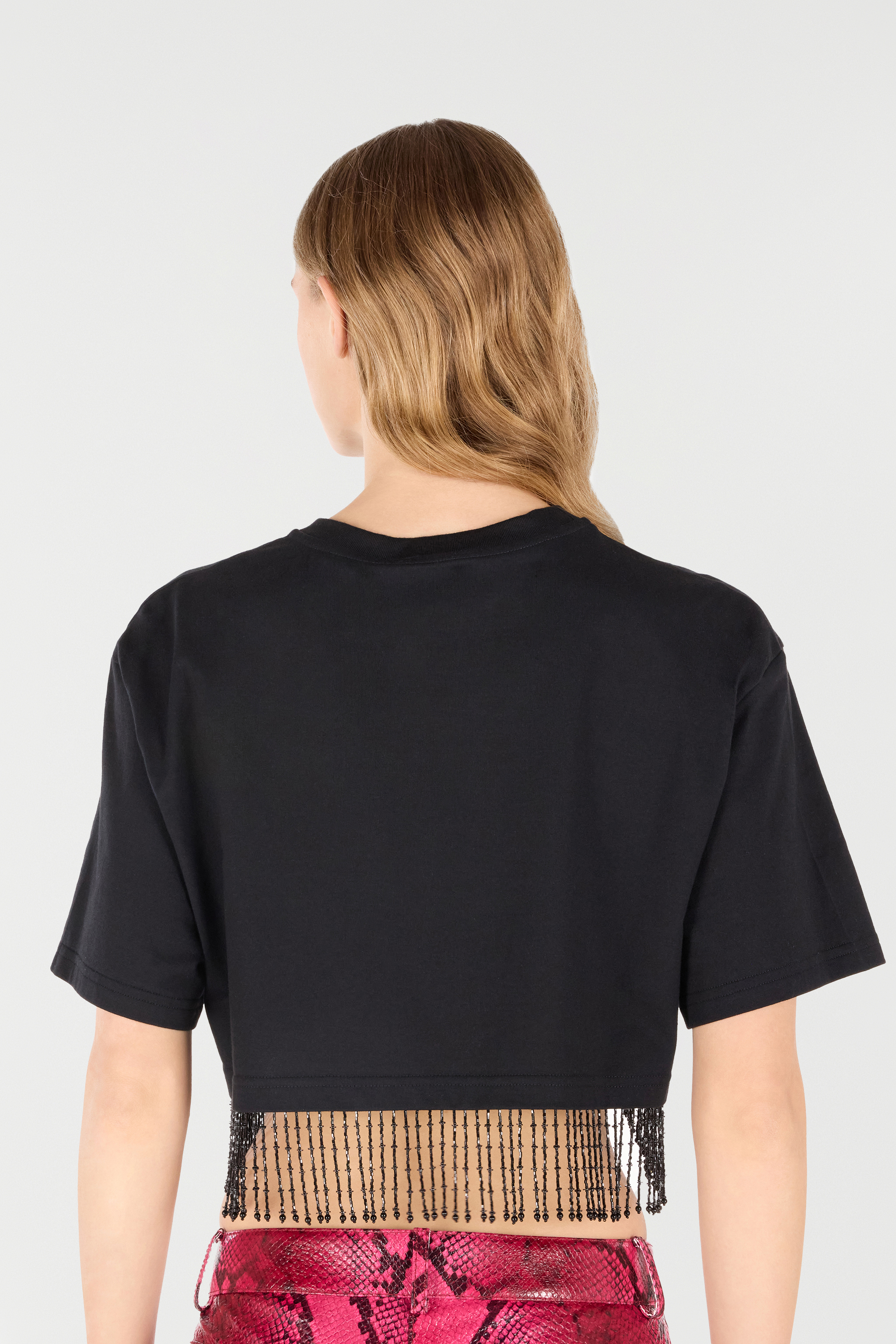 Roberto Cavalli Beaded-fringe Crop Top In Black