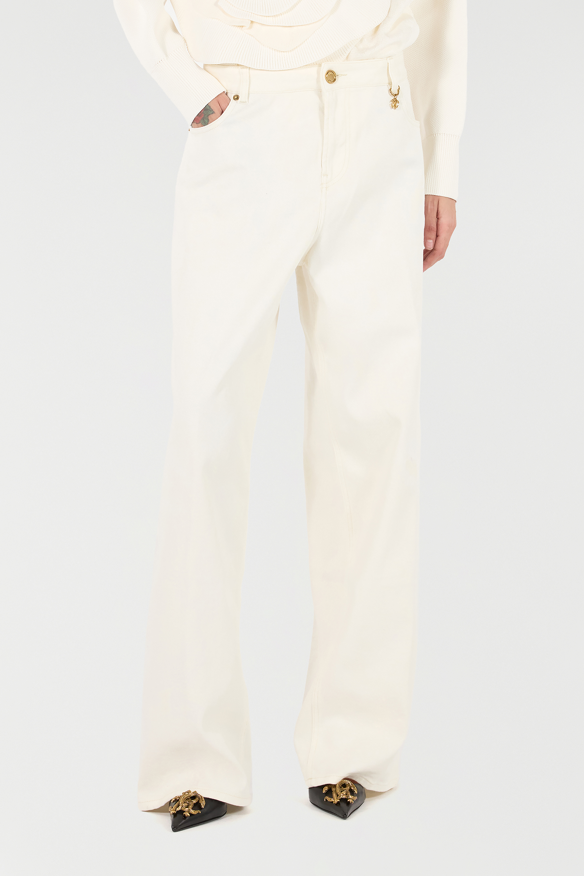 Roberto Cavalli Python-print Palazzo Pants In Ivory