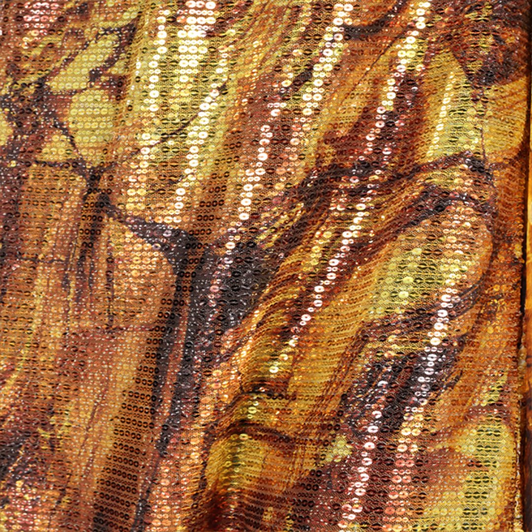 Roberto Cavalli Silk Caftan Dress With Amber Print Sequins In Yellow
