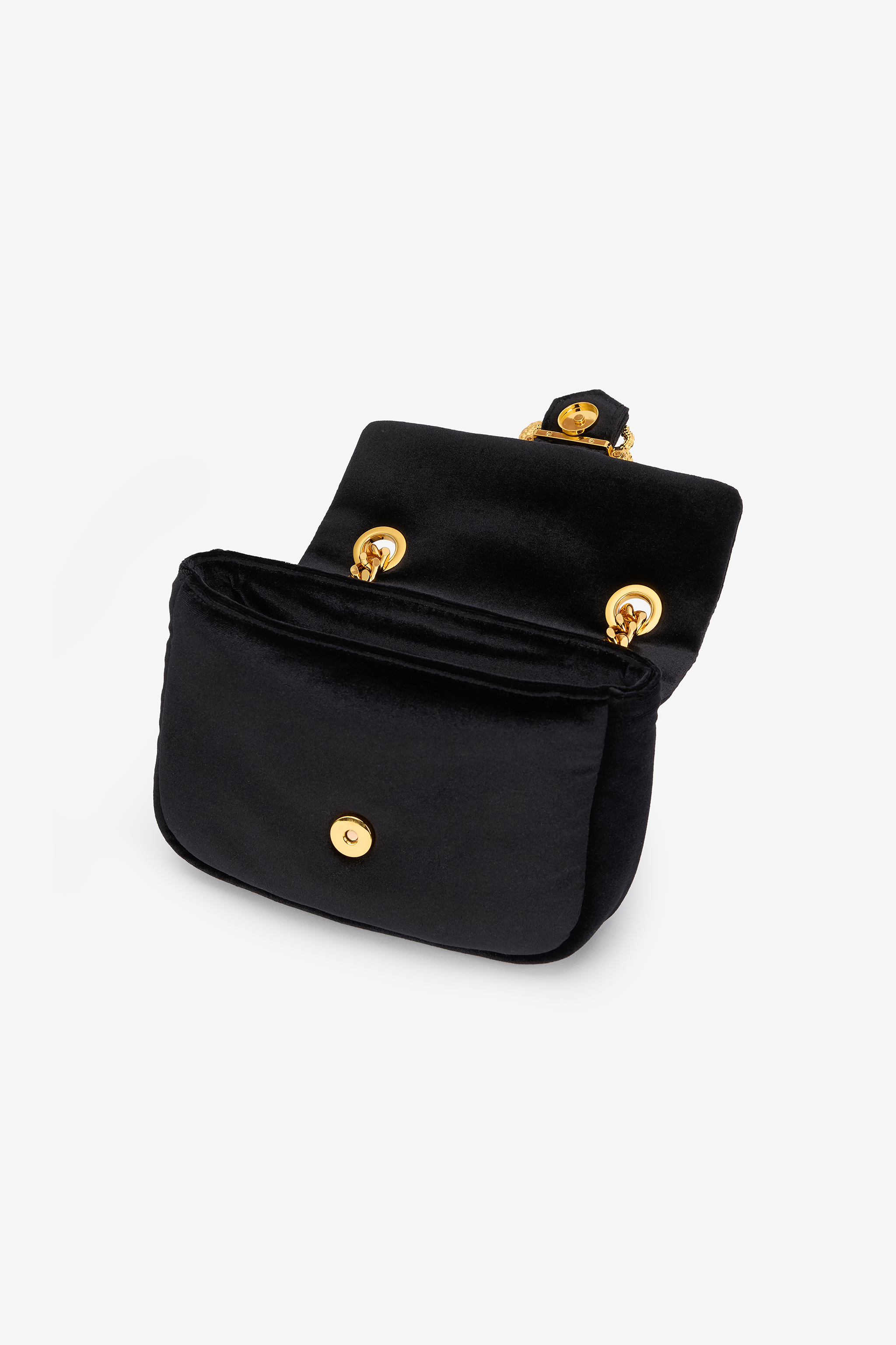 Roberto Cavalli Black Velvet Shoulder Bag Snake Buckle In Black