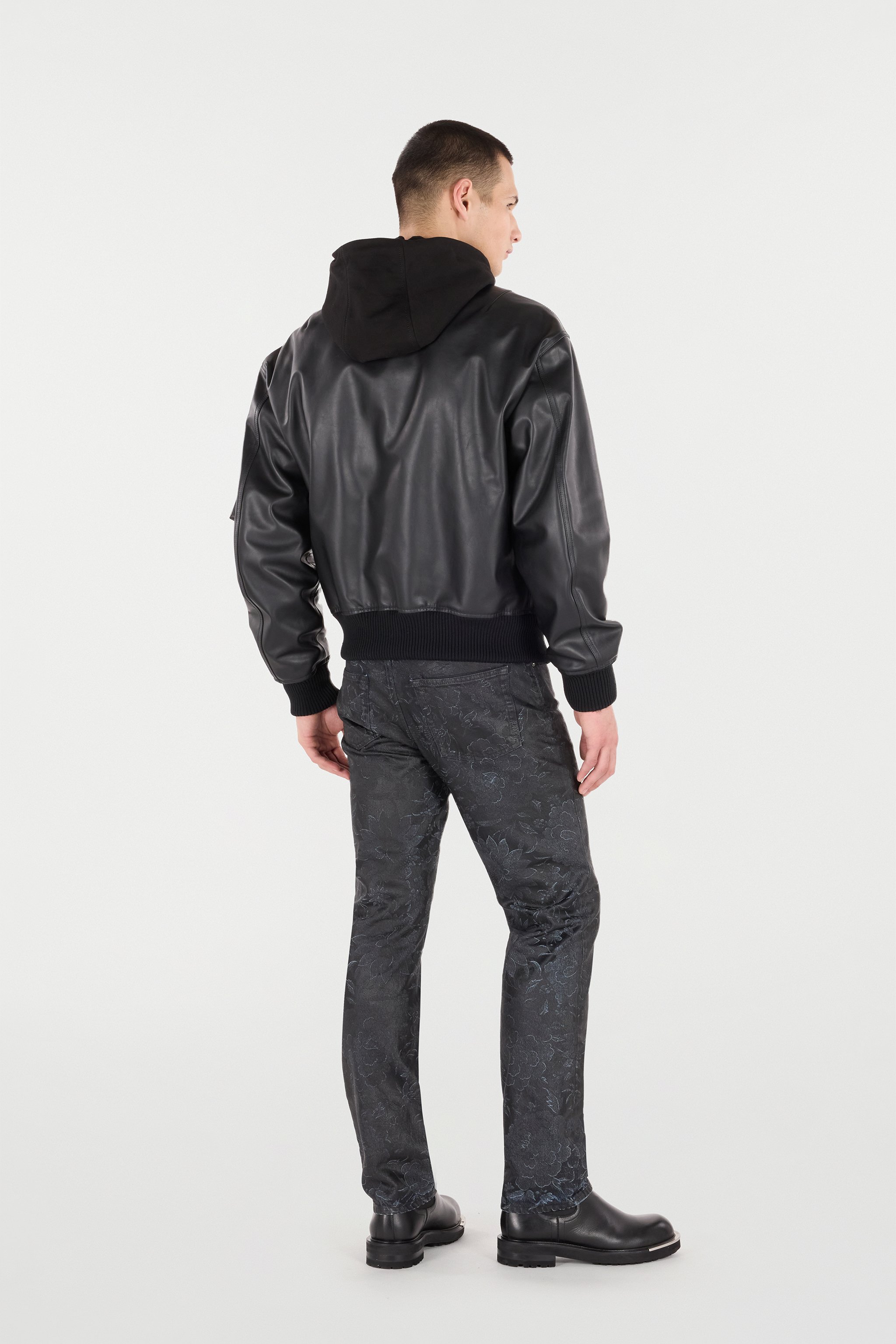 Roberto Cavalli Leather Bomber Jacket With Hood In Black