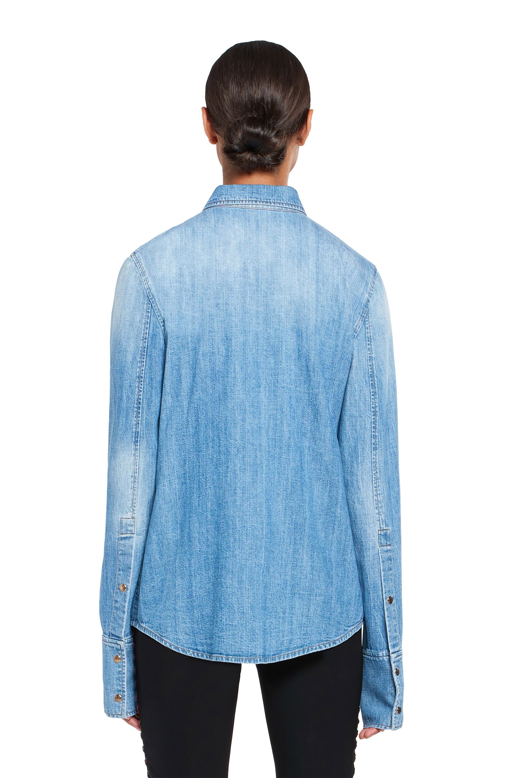 Blue Embellished Denim Shirt