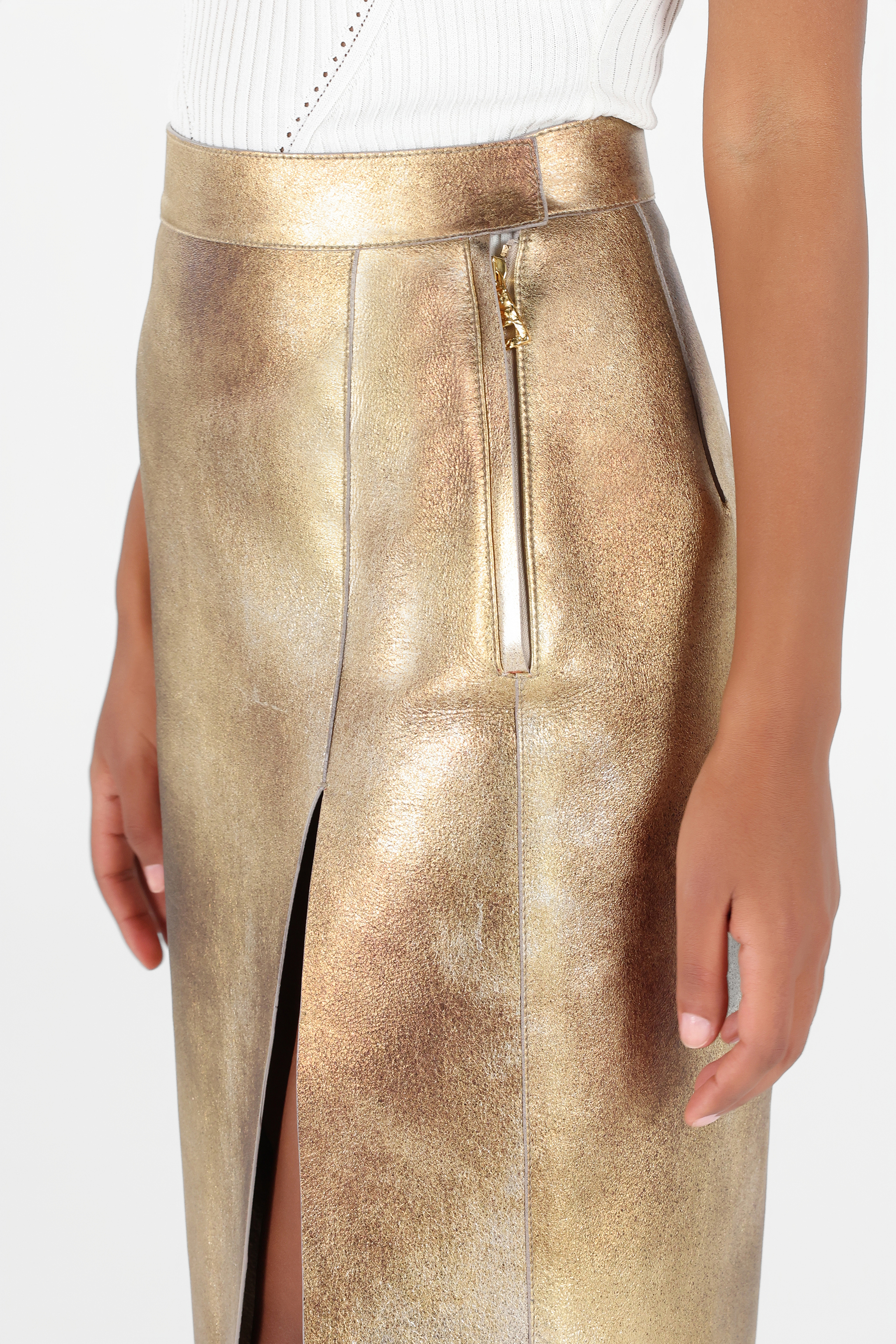 Roberto Cavalli Texturierter Rock Mit Schlitz In Gold