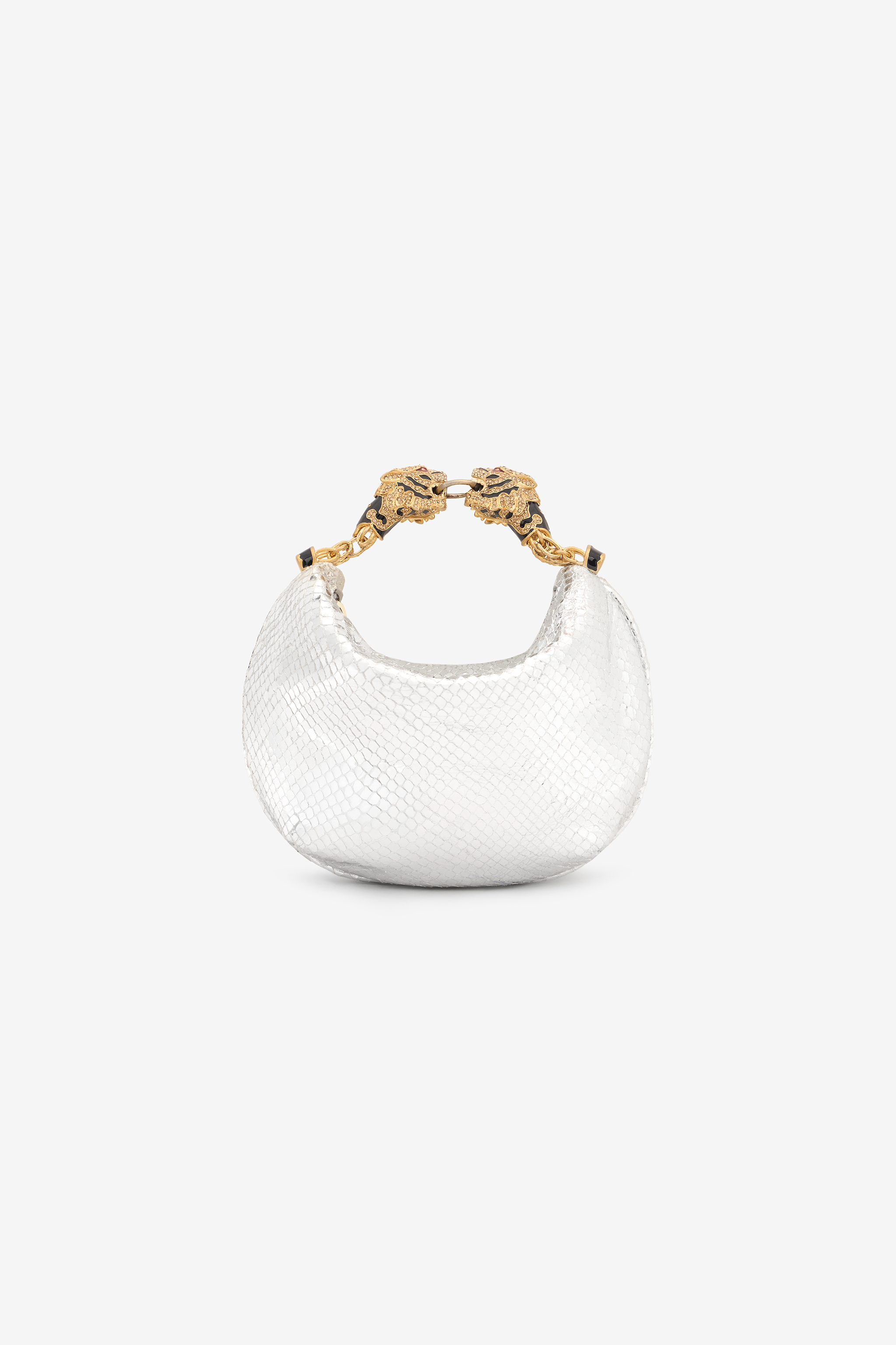Roberto Cavalli Women's Silver Mini Hobo Roar Bag With Snake Print