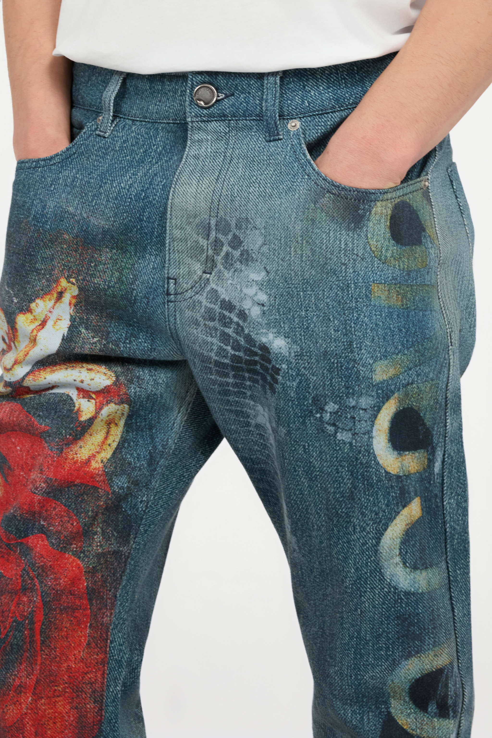 Jeans with Rose and Snake Print