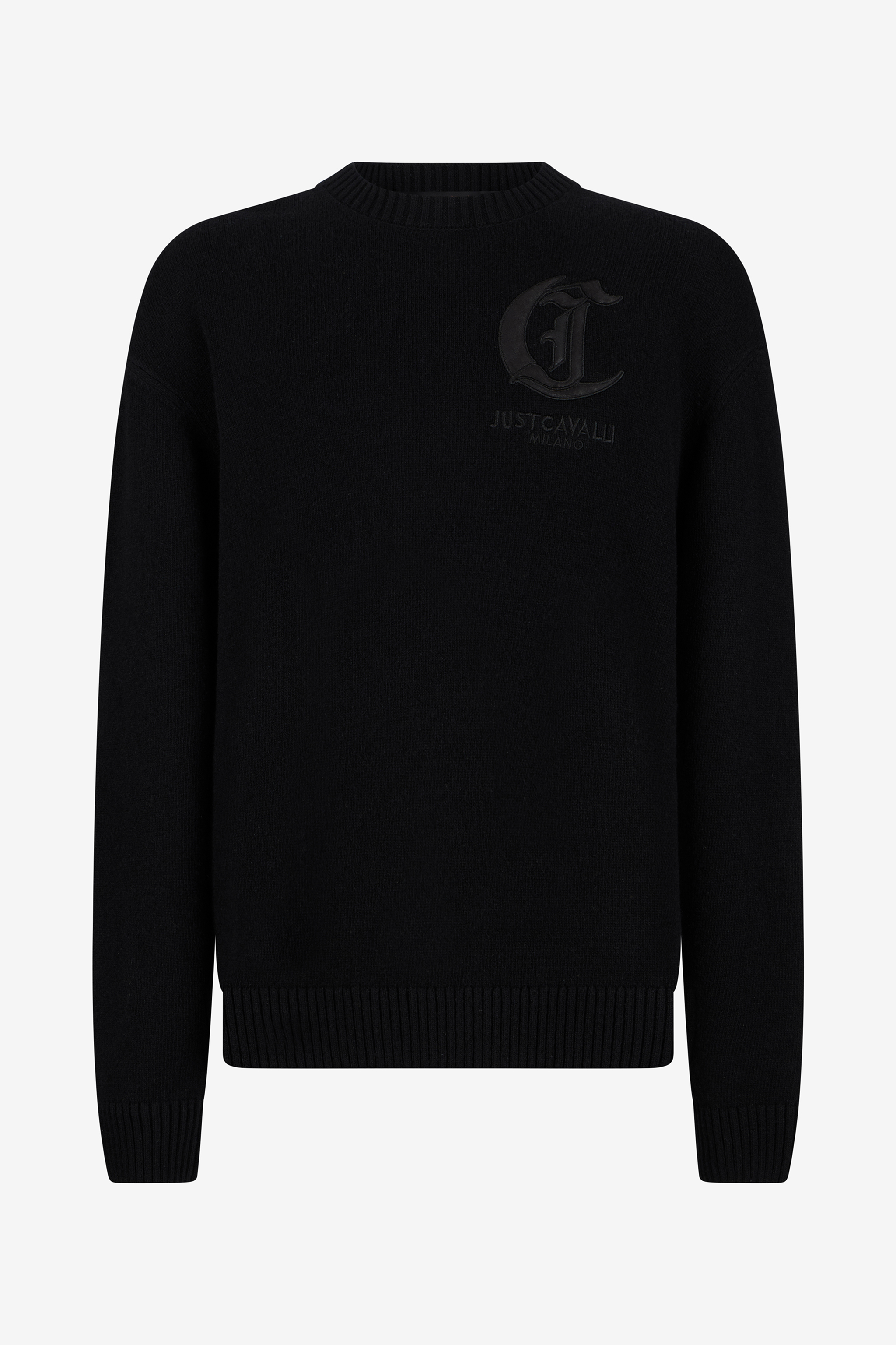 Roberto Cavalli Black Sweater With Gothic C Logo In Black