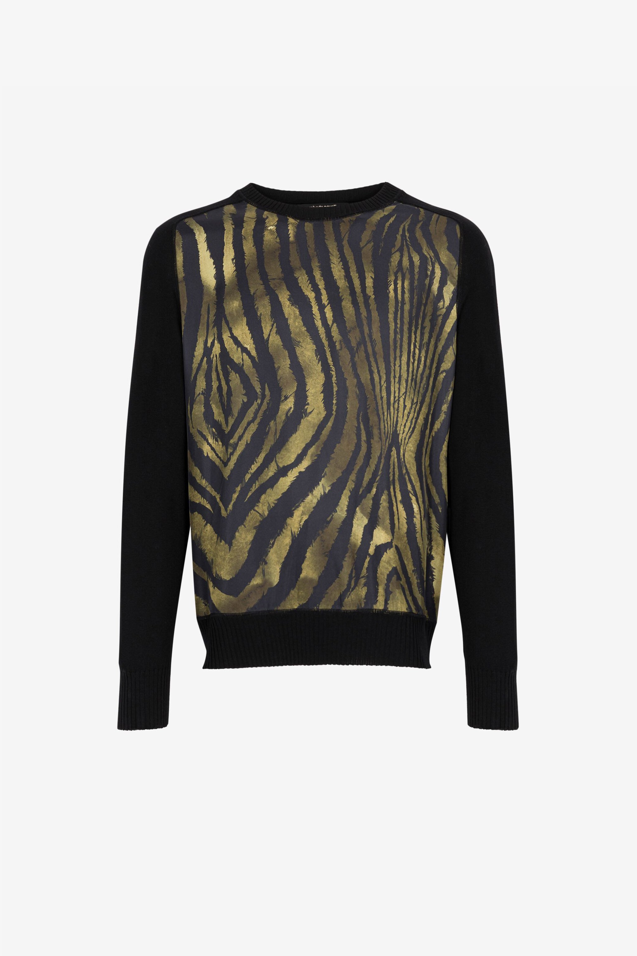Roberto Cavalli Freedom-print Panelled Sweater In Dark Green/black