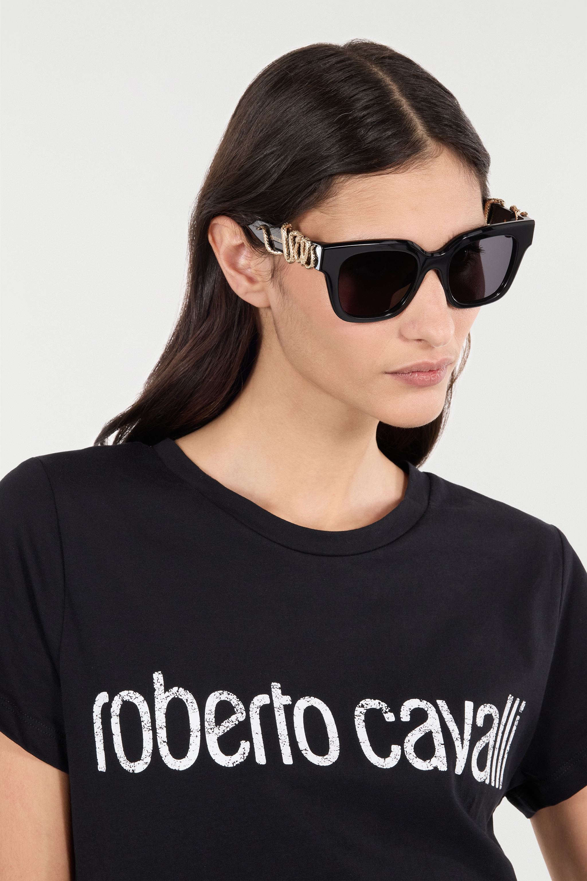 Roberto Cavalli Exclusive Model With Casting Tecnique Manufactured Temples In Shiny Black