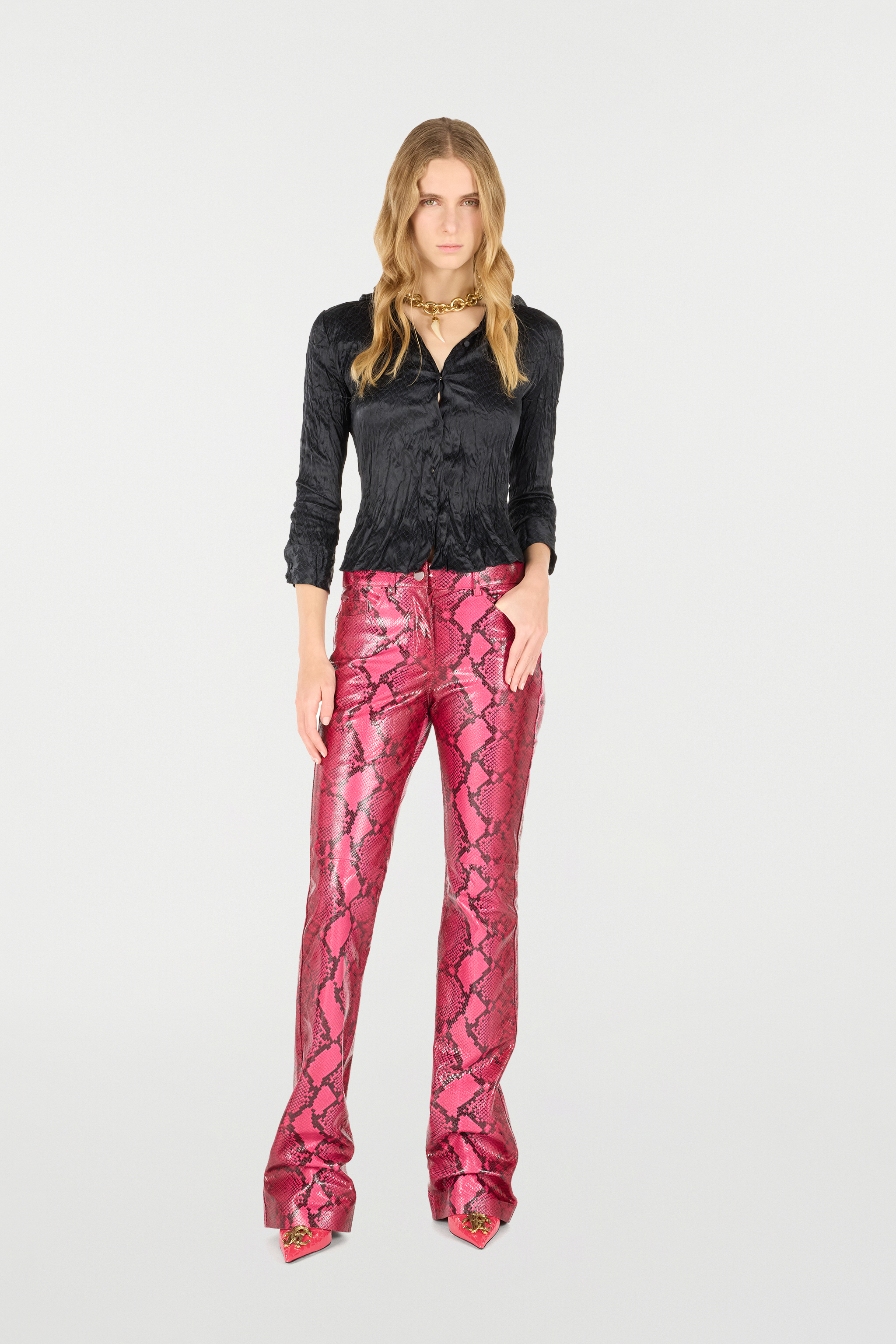 Roberto Cavalli Shirt With Python Print In Black